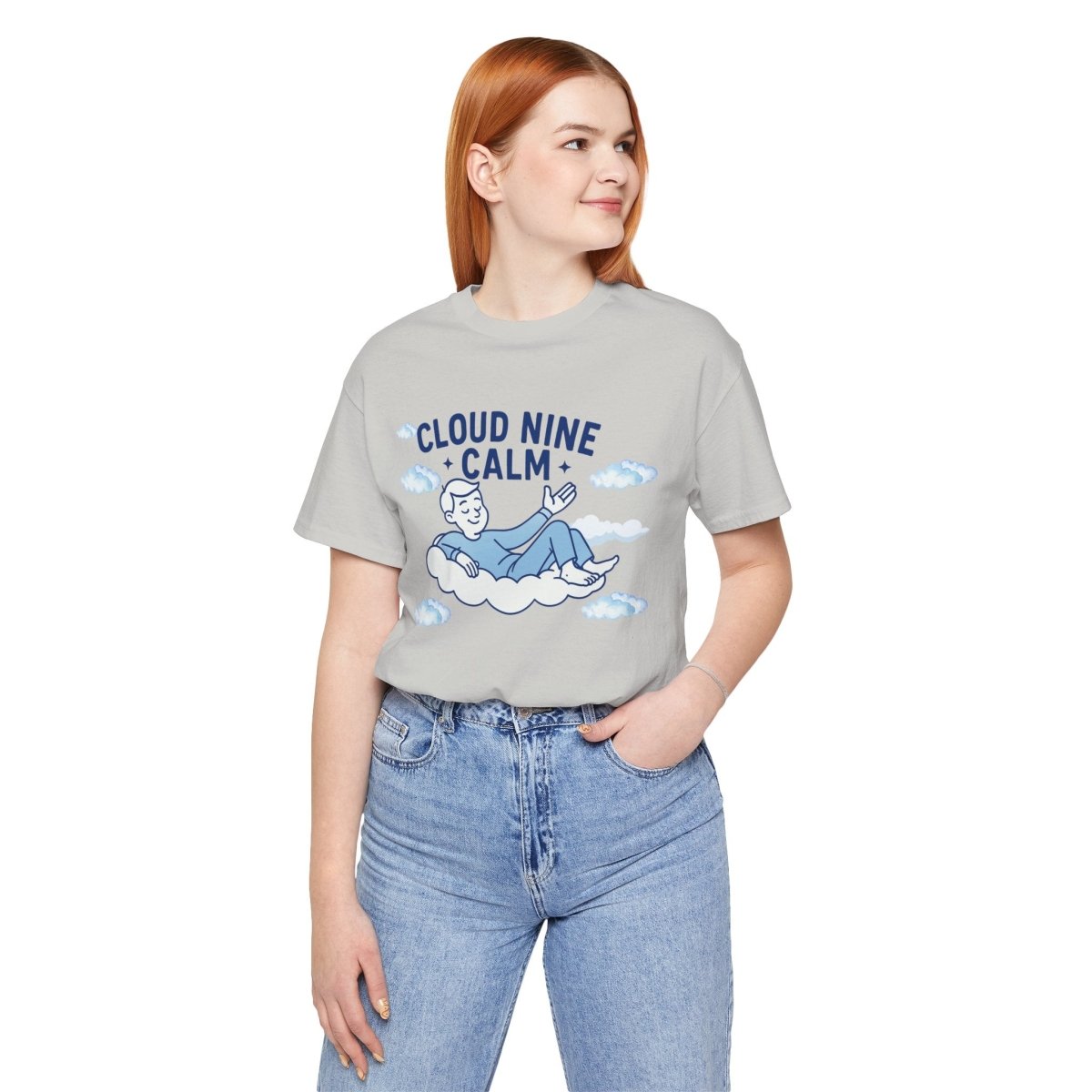 "Cloud Nine Calm" Relaxed Unisex Jersey Short Sleeve T-Shirt, Gift for Mindfulness, Cozy Fashion, Casual Wear, Relaxation Outfit - CW1 MINDSet Collection - AI Tee Hero