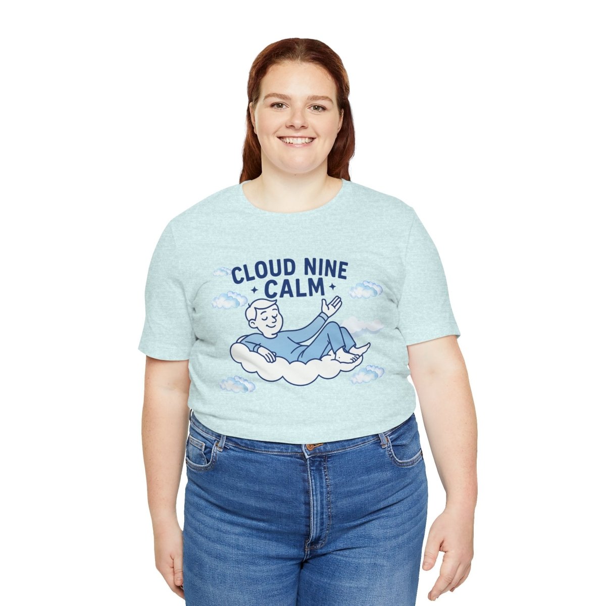 "Cloud Nine Calm" Relaxed Unisex Jersey Short Sleeve T-Shirt, Gift for Mindfulness, Cozy Fashion, Casual Wear, Relaxation Outfit - CW1 MINDSet Collection - AI Tee Hero