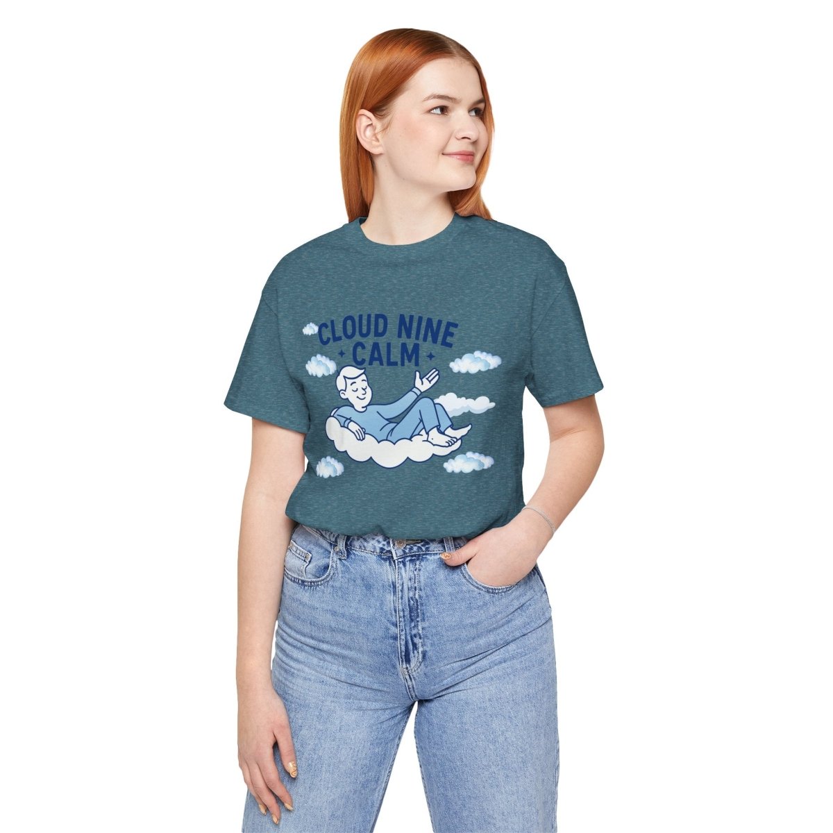 "Cloud Nine Calm" Relaxed Unisex Jersey Short Sleeve T-Shirt, Gift for Mindfulness, Cozy Fashion, Casual Wear, Relaxation Outfit - CW1 MINDSet Collection - AI Tee Hero