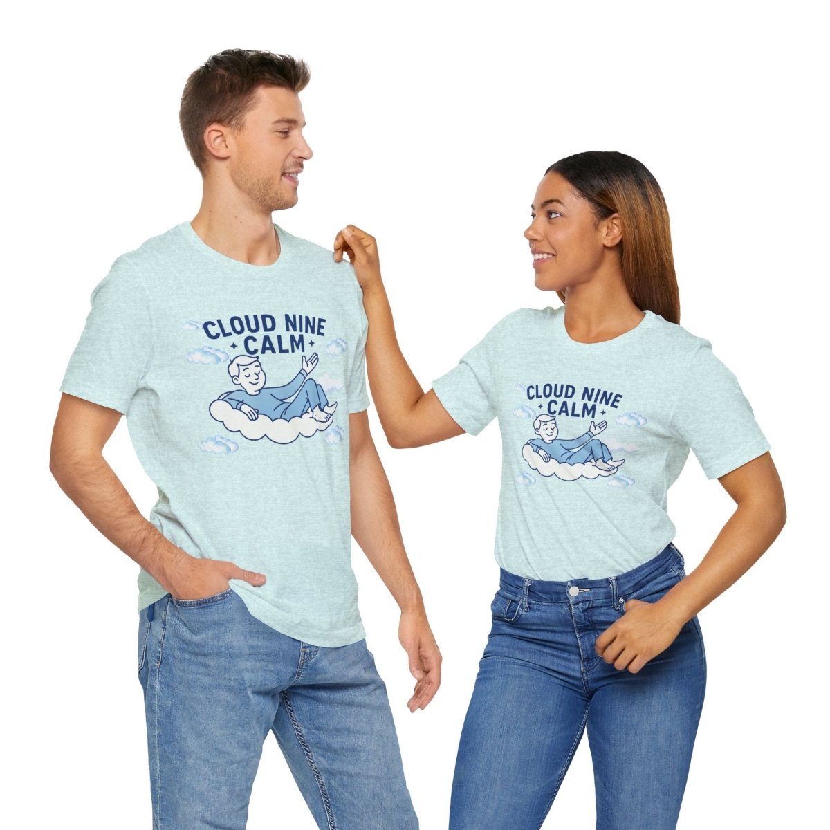 "Cloud Nine Calm" Relaxed Unisex Jersey Short Sleeve T-Shirt, Gift for Mindfulness, Cozy Fashion, Casual Wear, Relaxation Outfit - CW1 MINDSet Collection - AI Tee Hero