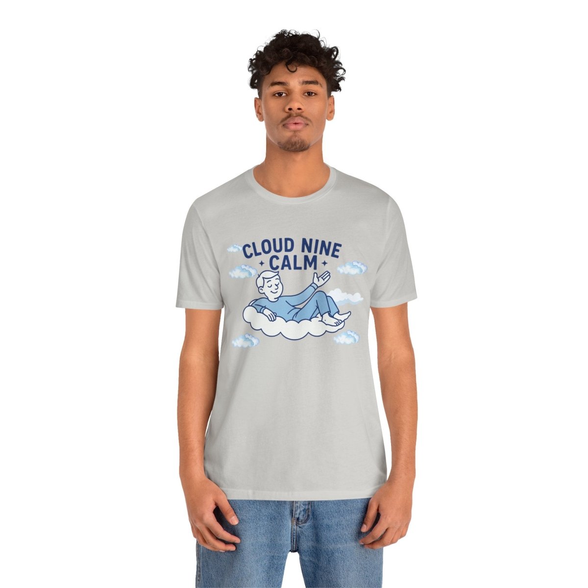 "Cloud Nine Calm" Relaxed Unisex Jersey Short Sleeve T-Shirt, Gift for Mindfulness, Cozy Fashion, Casual Wear, Relaxation Outfit - CW1 MINDSet Collection - AI Tee Hero