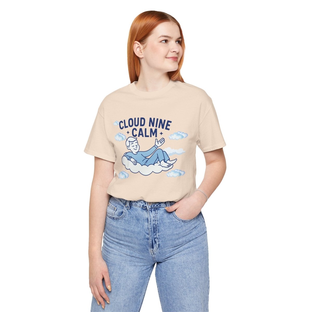 "Cloud Nine Calm" Relaxed Unisex Jersey Short Sleeve T-Shirt, Gift for Mindfulness, Cozy Fashion, Casual Wear, Relaxation Outfit - CW1 MINDSet Collection - AI Tee Hero