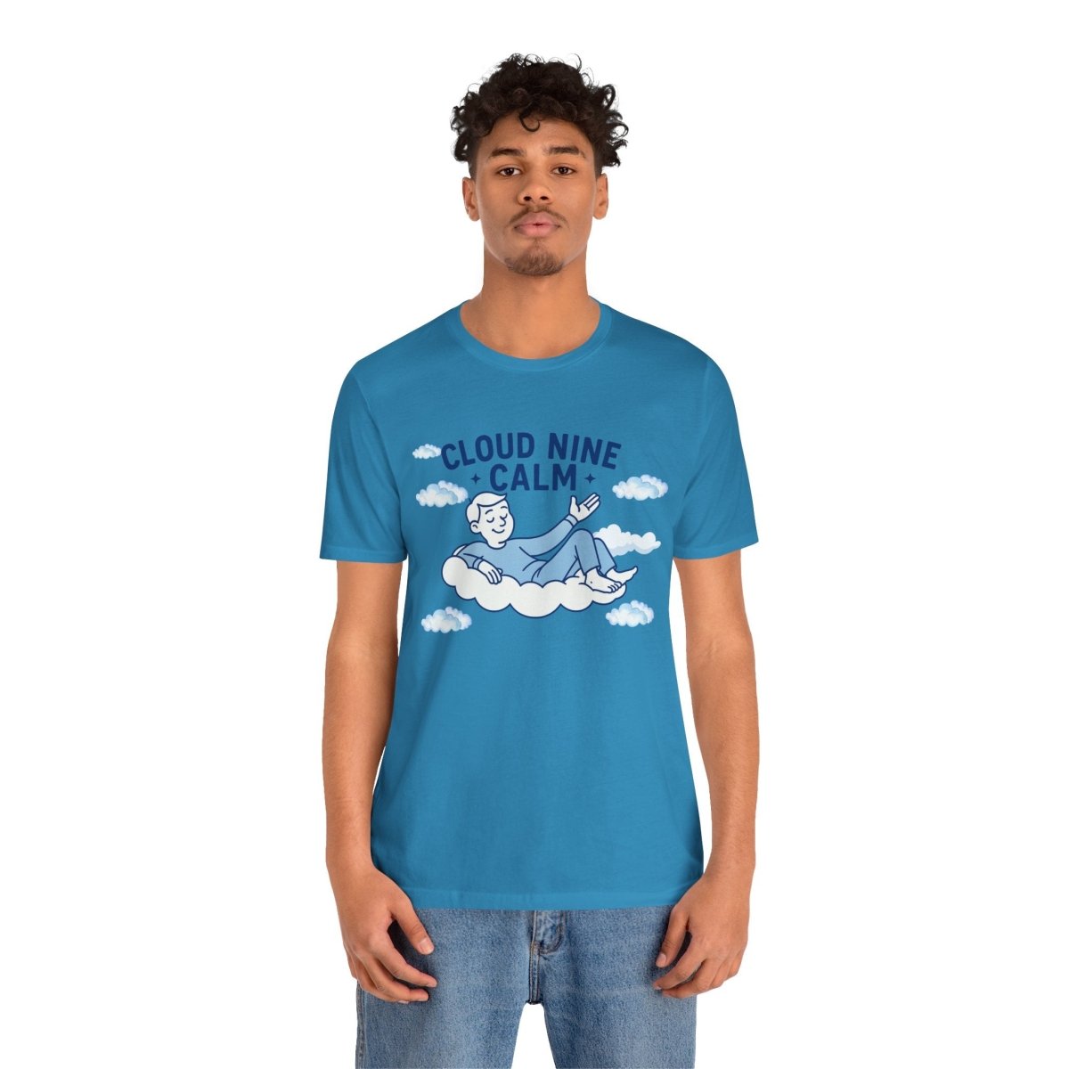 "Cloud Nine Calm" Relaxed Unisex Jersey Short Sleeve T-Shirt, Gift for Mindfulness, Cozy Fashion, Casual Wear, Relaxation Outfit - CW1 MINDSet Collection - AI Tee Hero