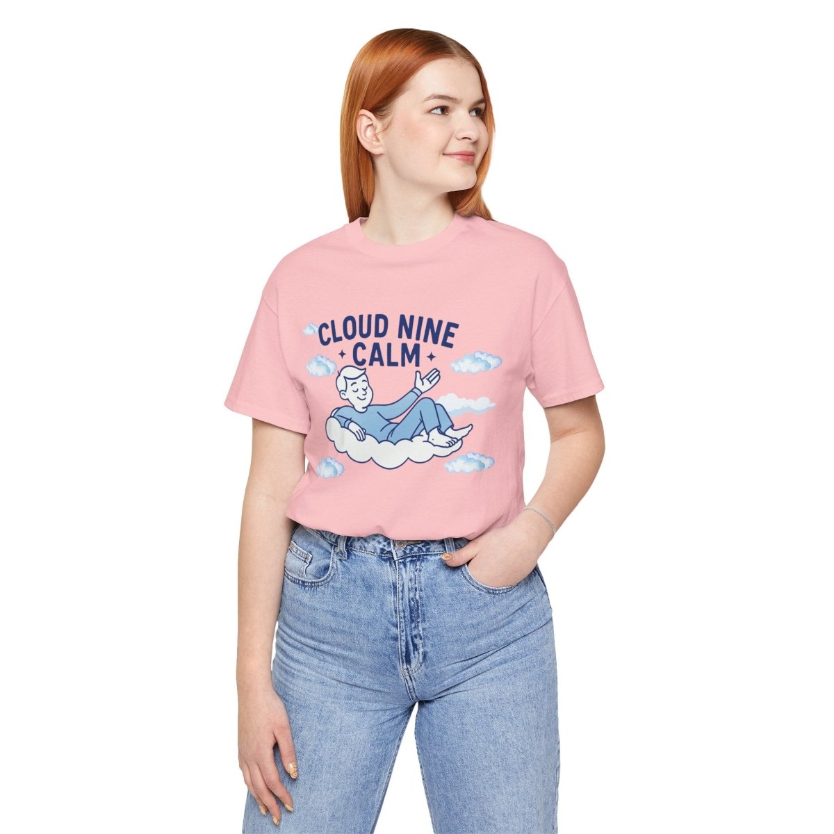 "Cloud Nine Calm" Relaxed Unisex Jersey Short Sleeve T-Shirt, Gift for Mindfulness, Cozy Fashion, Casual Wear, Relaxation Outfit - CW1 MINDSet Collection - AI Tee Hero