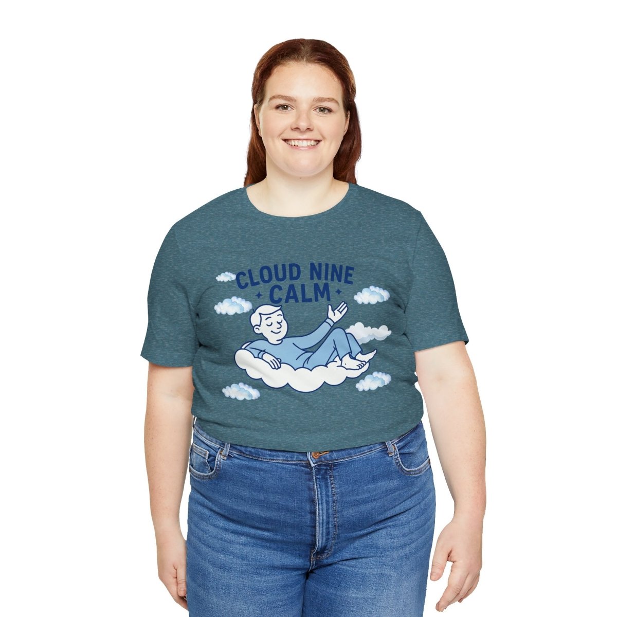 "Cloud Nine Calm" Relaxed Unisex Jersey Short Sleeve T-Shirt, Gift for Mindfulness, Cozy Fashion, Casual Wear, Relaxation Outfit - CW1 MINDSet Collection - AI Tee Hero