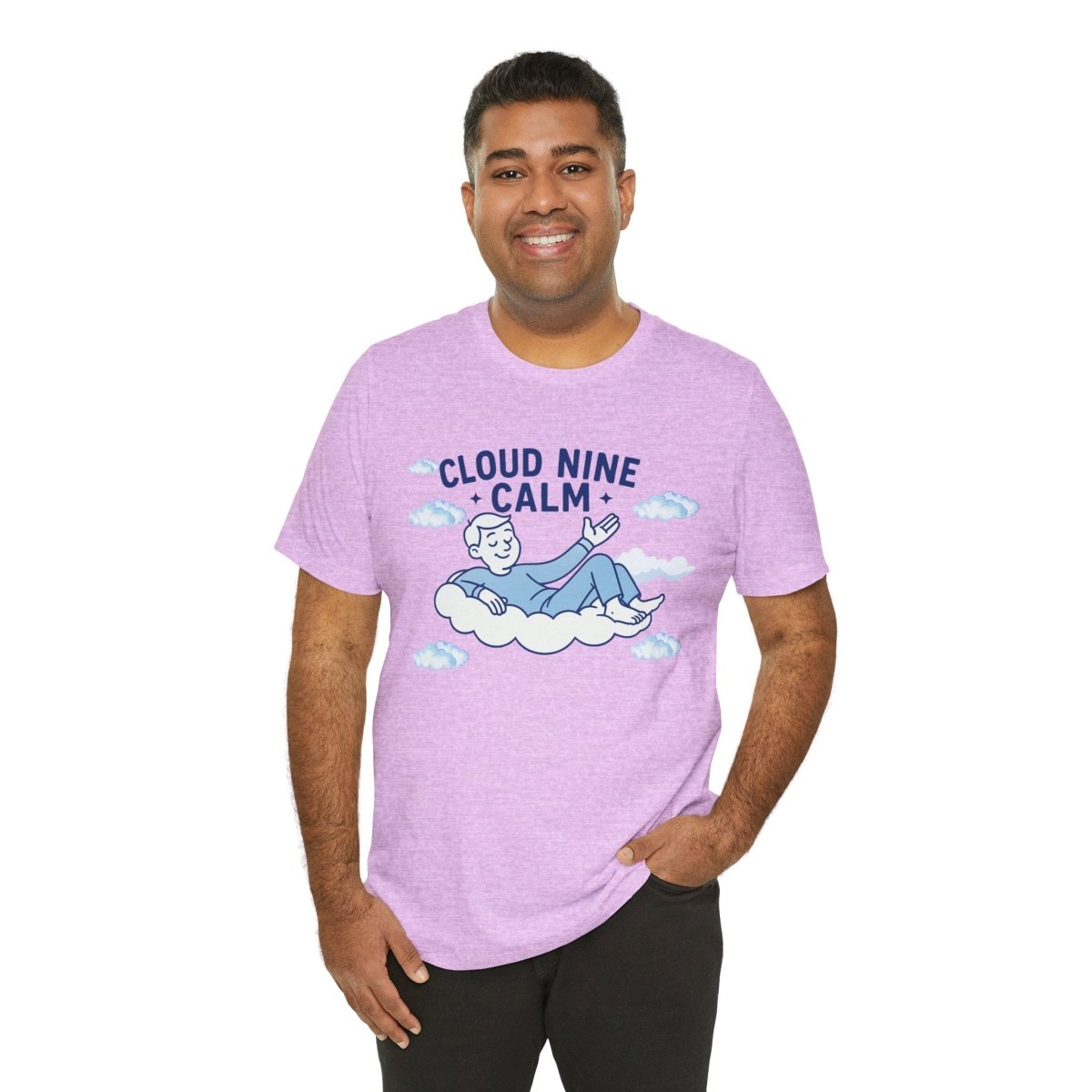 "Cloud Nine Calm" Relaxed Unisex Jersey Short Sleeve T-Shirt, Gift for Mindfulness, Cozy Fashion, Casual Wear, Relaxation Outfit - CW1 MINDSet Collection - AI Tee Hero