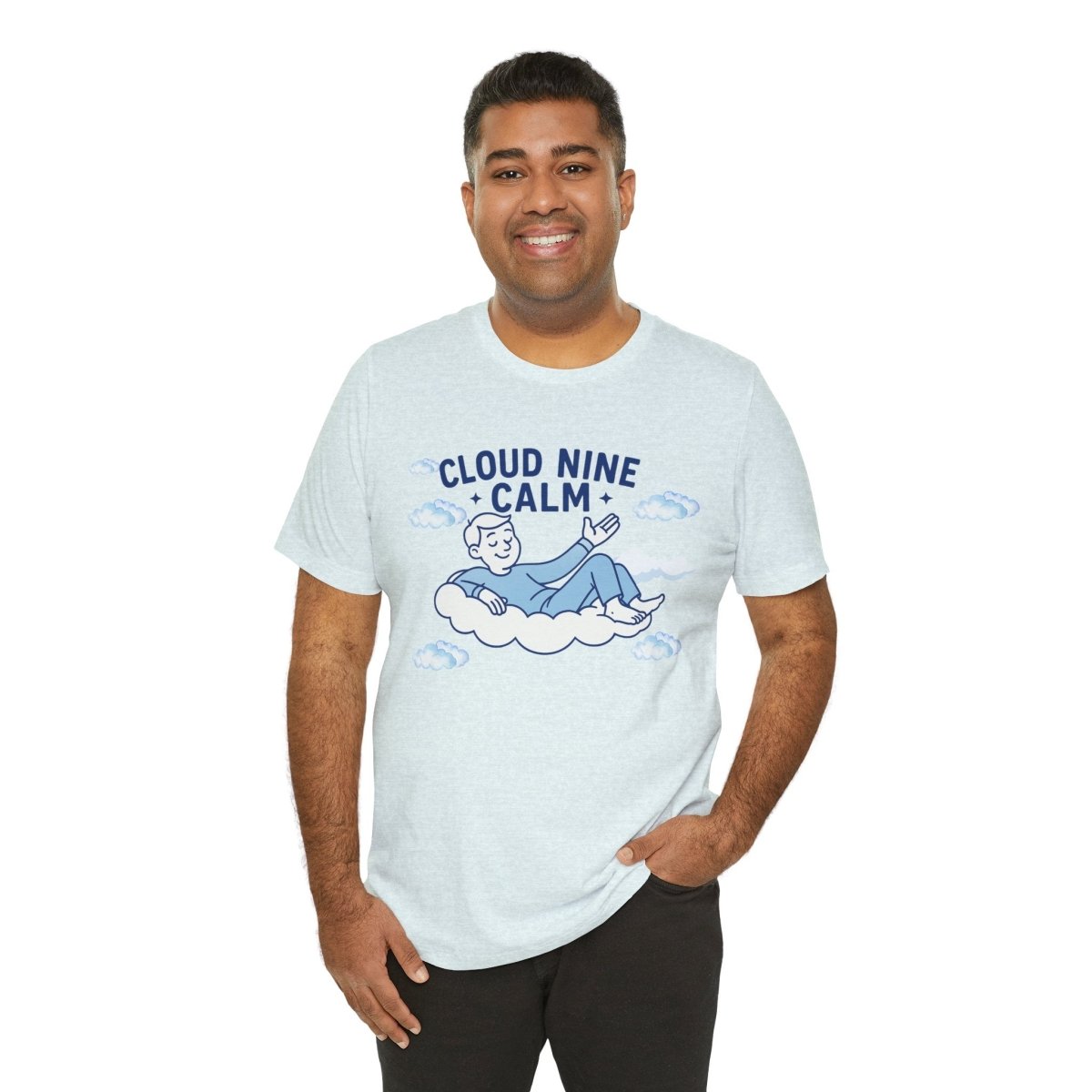 "Cloud Nine Calm" Relaxed Unisex Jersey Short Sleeve T-Shirt, Gift for Mindfulness, Cozy Fashion, Casual Wear, Relaxation Outfit - CW1 MINDSet Collection - AI Tee Hero