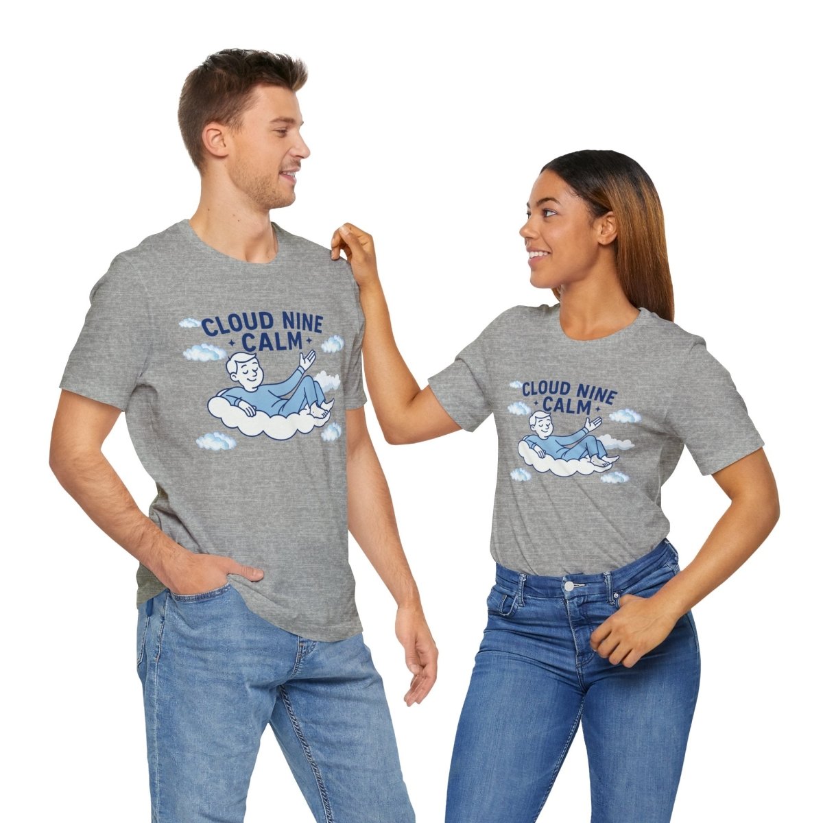 "Cloud Nine Calm" Relaxed Unisex Jersey Short Sleeve T-Shirt, Gift for Mindfulness, Cozy Fashion, Casual Wear, Relaxation Outfit - CW1 MINDSet Collection - AI Tee Hero