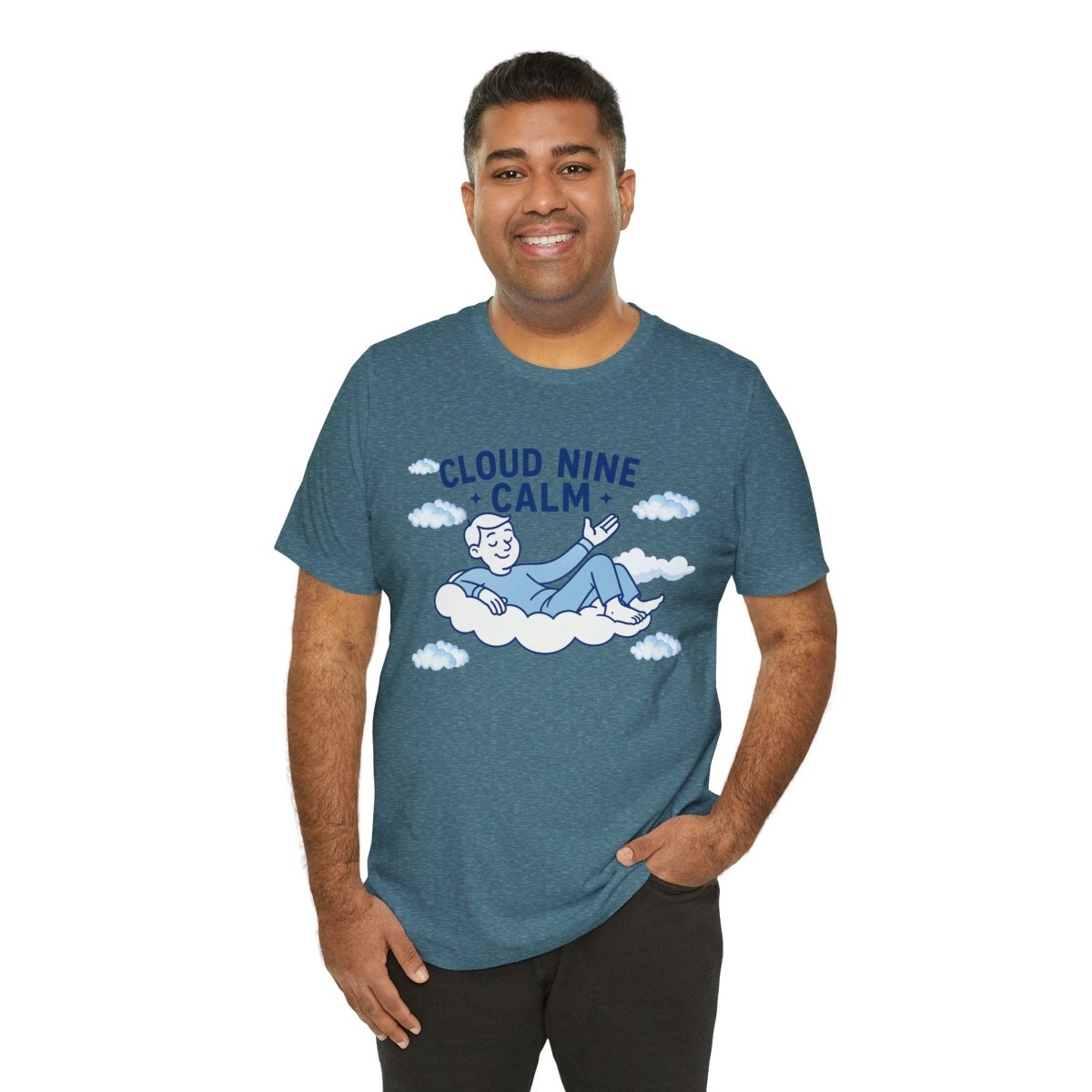"Cloud Nine Calm" Relaxed Unisex Jersey Short Sleeve T-Shirt, Gift for Mindfulness, Cozy Fashion, Casual Wear, Relaxation Outfit - CW1 MINDSet Collection - AI Tee Hero