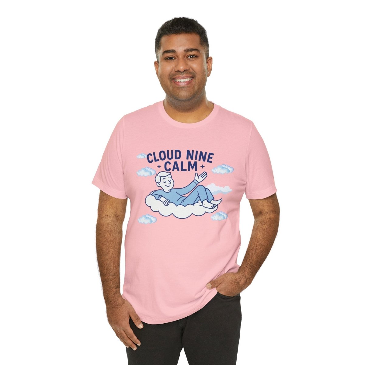 "Cloud Nine Calm" Relaxed Unisex Jersey Short Sleeve T-Shirt, Gift for Mindfulness, Cozy Fashion, Casual Wear, Relaxation Outfit - CW1 MINDSet Collection - AI Tee Hero