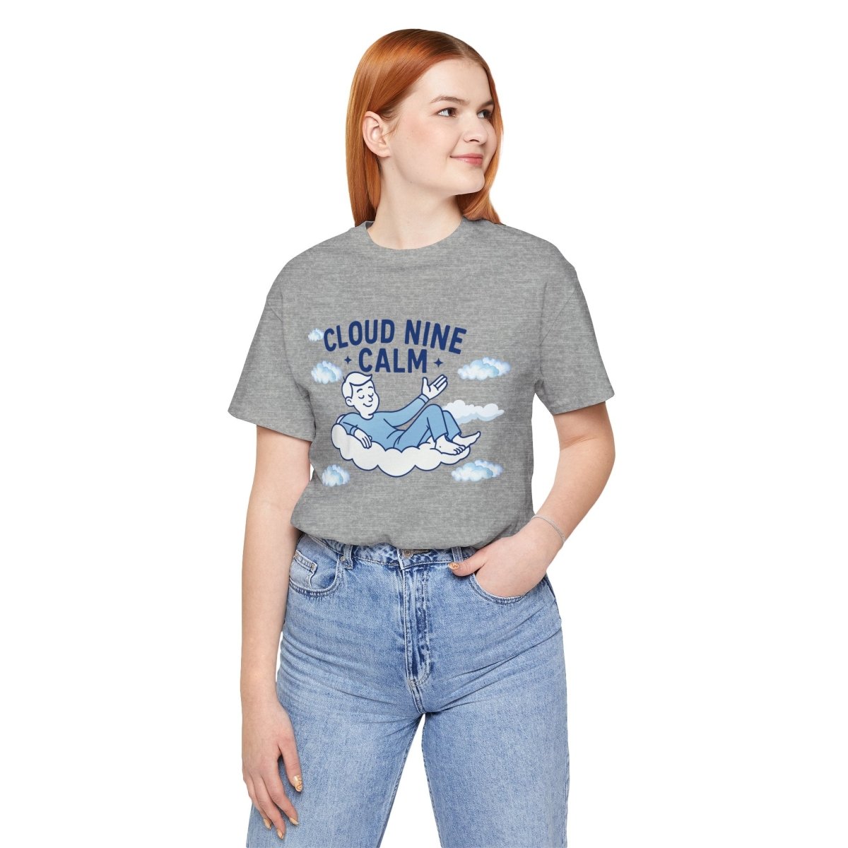 "Cloud Nine Calm" Relaxed Unisex Jersey Short Sleeve T-Shirt, Gift for Mindfulness, Cozy Fashion, Casual Wear, Relaxation Outfit - CW1 MINDSet Collection - AI Tee Hero