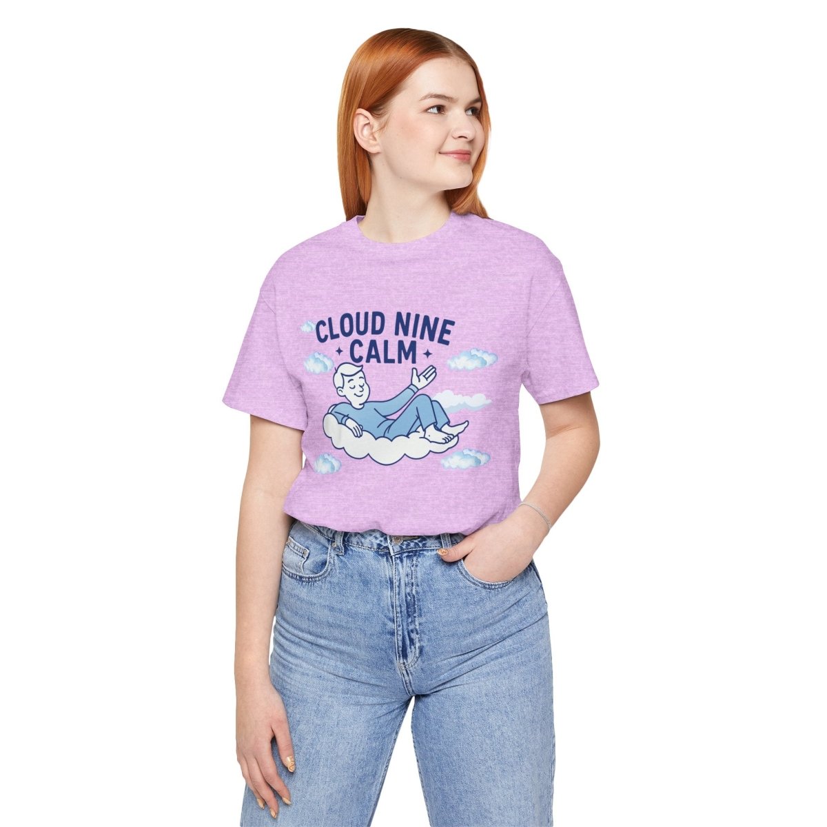 "Cloud Nine Calm" Relaxed Unisex Jersey Short Sleeve T-Shirt, Gift for Mindfulness, Cozy Fashion, Casual Wear, Relaxation Outfit - CW1 MINDSet Collection - AI Tee Hero