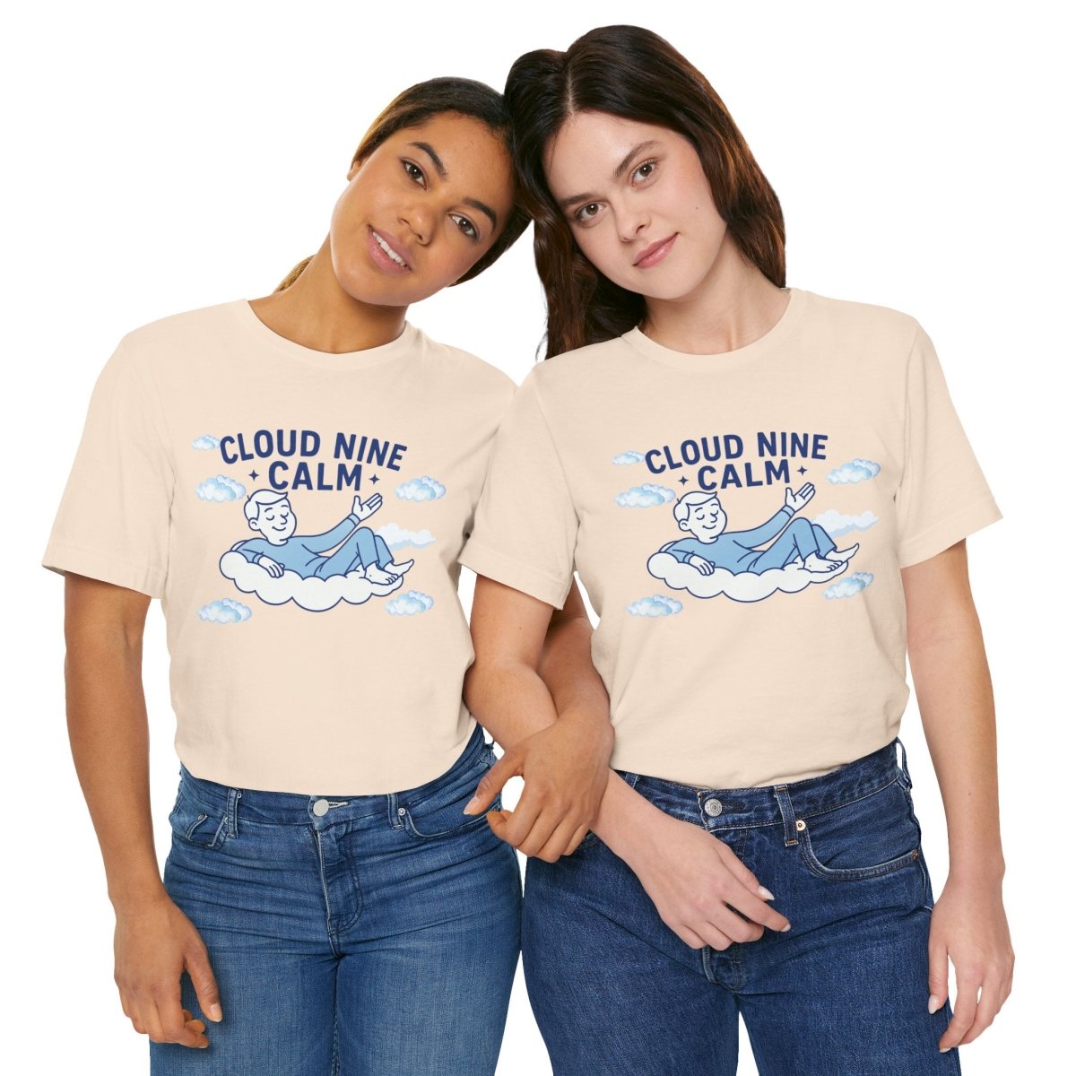 "Cloud Nine Calm" Relaxed Unisex Jersey Short Sleeve T-Shirt, Gift for Mindfulness, Cozy Fashion, Casual Wear, Relaxation Outfit - CW1 MINDSet Collection - AI Tee Hero