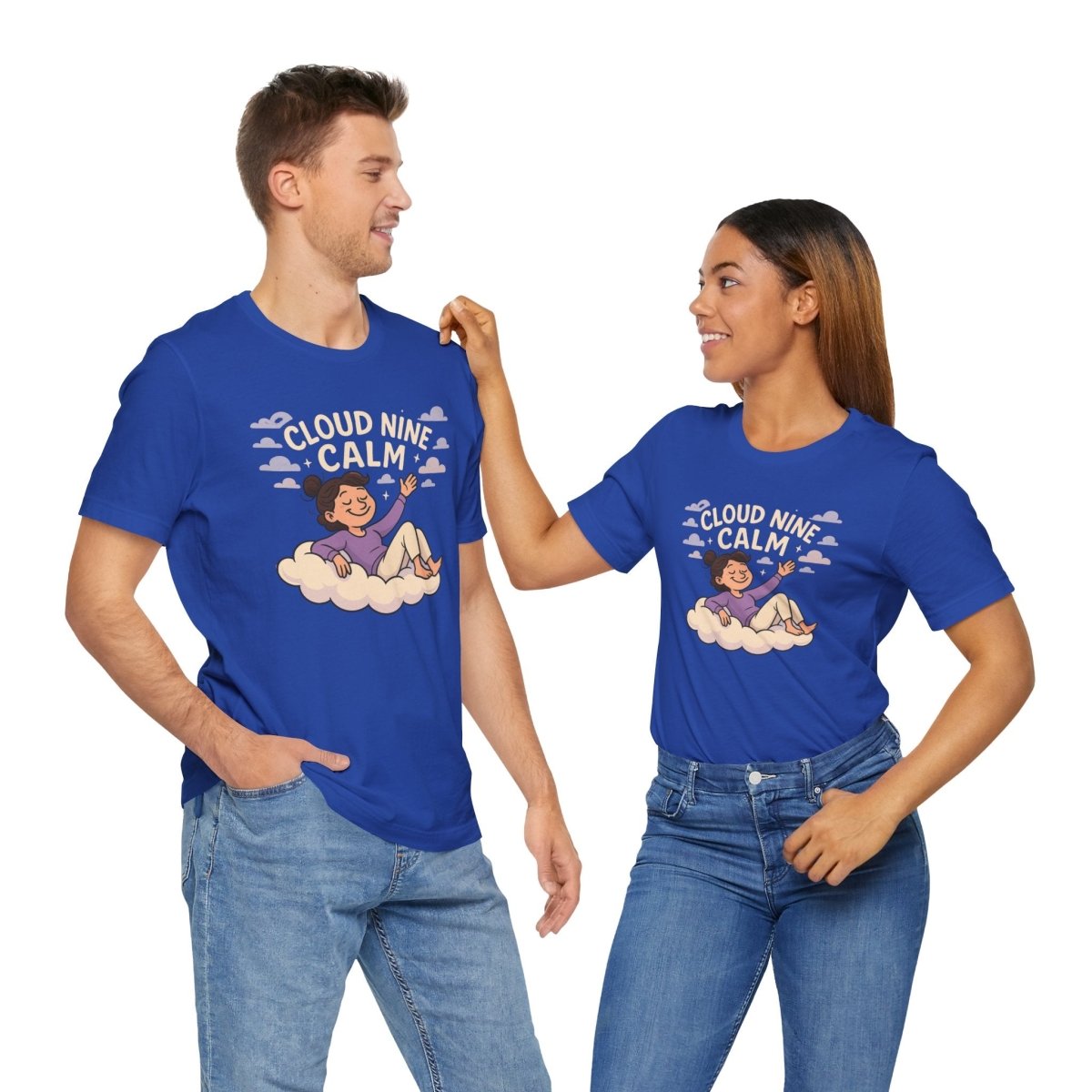 "Cloud Nine Calm" Relaxed Unisex Jersey Short Sleeve T-Shirt, Gift for Mindfulness, Cozy Fashion, Casual Wear, Relaxation Outfit - CW2 MINDSet Collection - AI Tee Hero