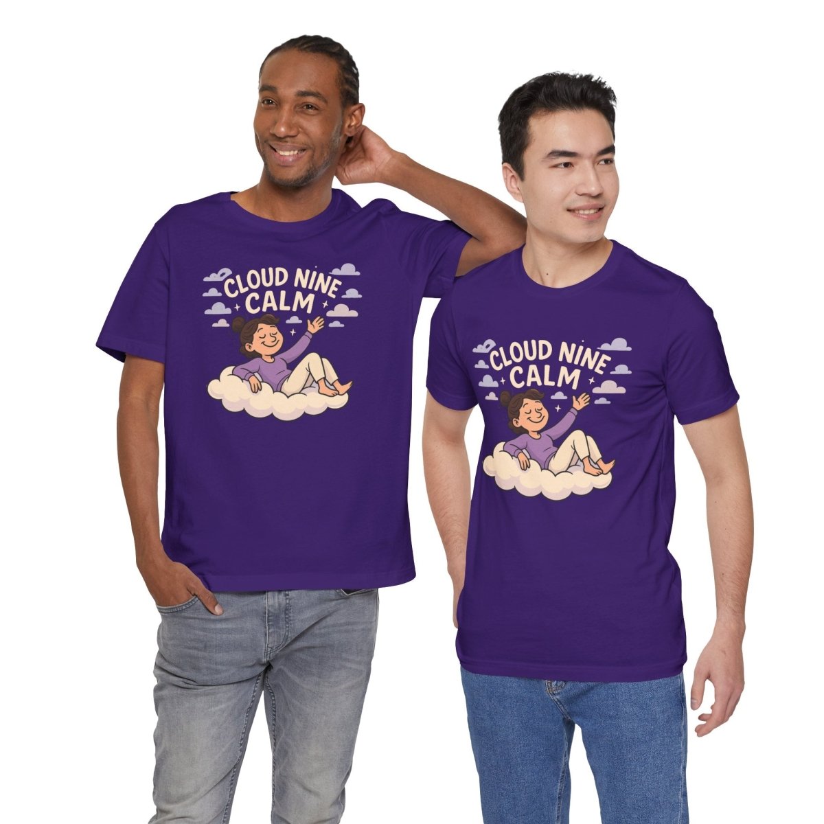 "Cloud Nine Calm" Relaxed Unisex Jersey Short Sleeve T-Shirt, Gift for Mindfulness, Cozy Fashion, Casual Wear, Relaxation Outfit - CW2 MINDSet Collection - AI Tee Hero