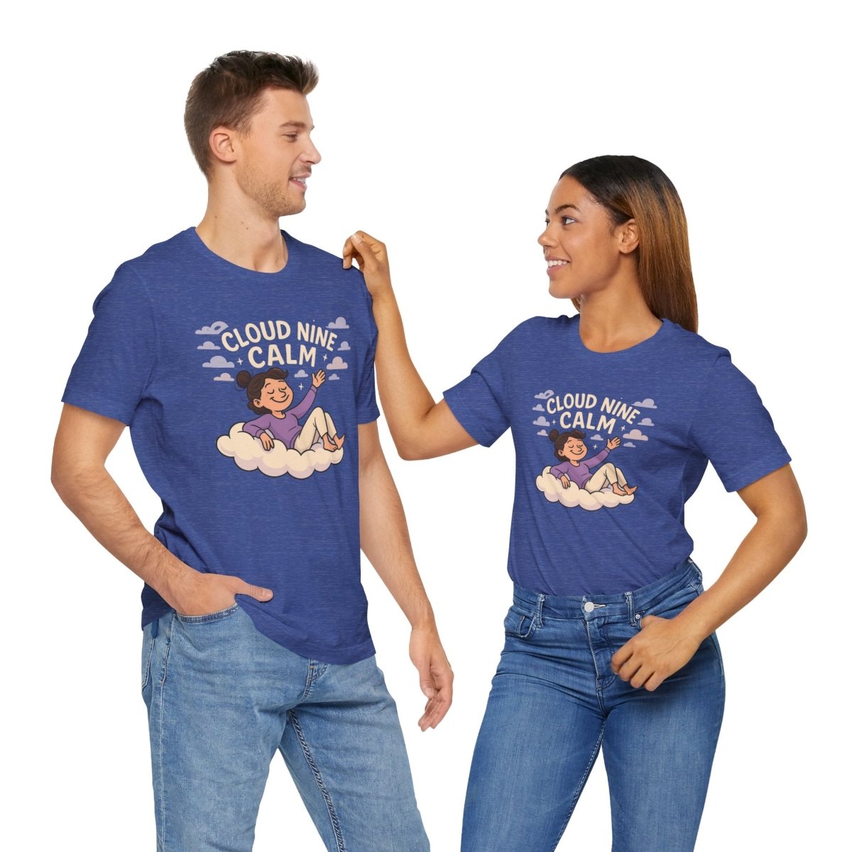 "Cloud Nine Calm" Relaxed Unisex Jersey Short Sleeve T-Shirt, Gift for Mindfulness, Cozy Fashion, Casual Wear, Relaxation Outfit - CW2 MINDSet Collection - AI Tee Hero