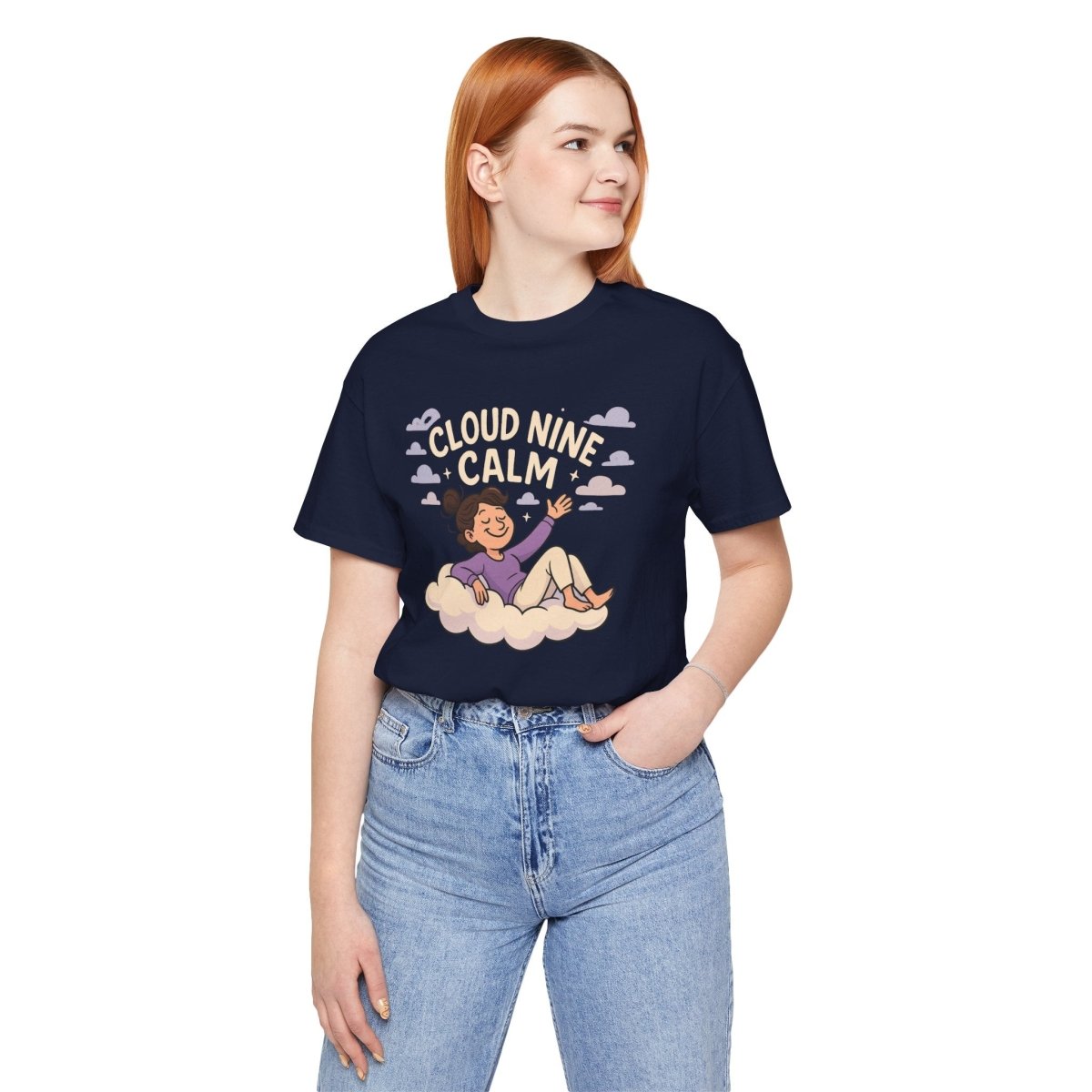 "Cloud Nine Calm" Relaxed Unisex Jersey Short Sleeve T-Shirt, Gift for Mindfulness, Cozy Fashion, Casual Wear, Relaxation Outfit - CW2 MINDSet Collection - AI Tee Hero
