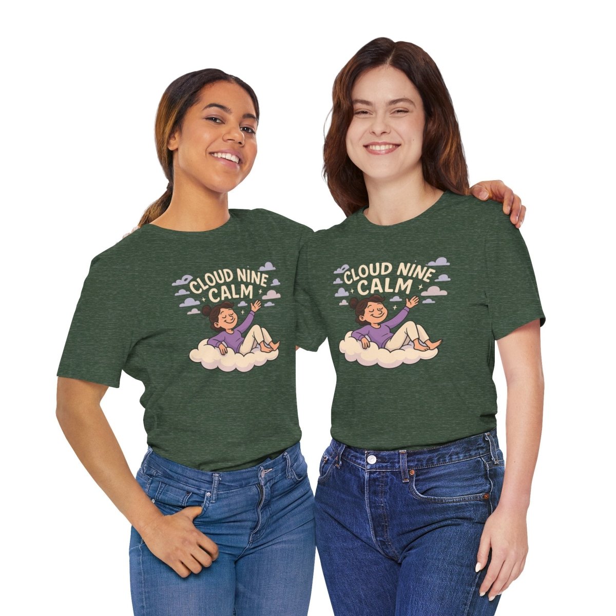 "Cloud Nine Calm" Relaxed Unisex Jersey Short Sleeve T-Shirt, Gift for Mindfulness, Cozy Fashion, Casual Wear, Relaxation Outfit - CW2 MINDSet Collection - AI Tee Hero