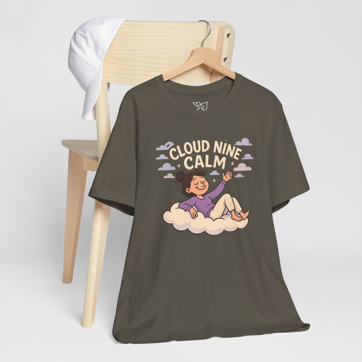 "Cloud Nine Calm" Relaxed Unisex Jersey Short Sleeve T-Shirt, Gift for Mindfulness, Cozy Fashion, Casual Wear, Relaxation Outfit - CW2 MINDSet Collection - AI Tee Hero