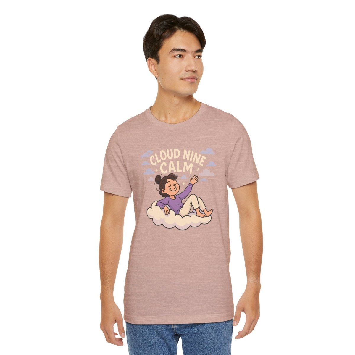 "Cloud Nine Calm" Relaxed Unisex Jersey Short Sleeve T-Shirt, Gift for Mindfulness, Cozy Fashion, Casual Wear, Relaxation Outfit - CW2 MINDSet Collection - AI Tee Hero