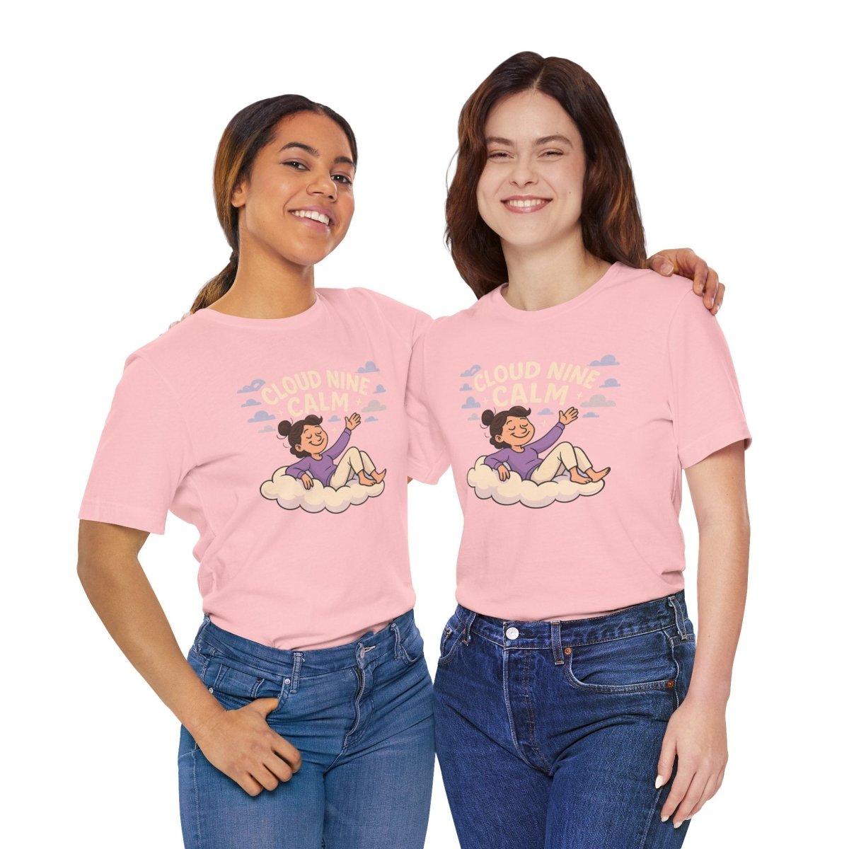 "Cloud Nine Calm" Relaxed Unisex Jersey Short Sleeve T-Shirt, Gift for Mindfulness, Cozy Fashion, Casual Wear, Relaxation Outfit - CW2 MINDSet Collection - AI Tee Hero