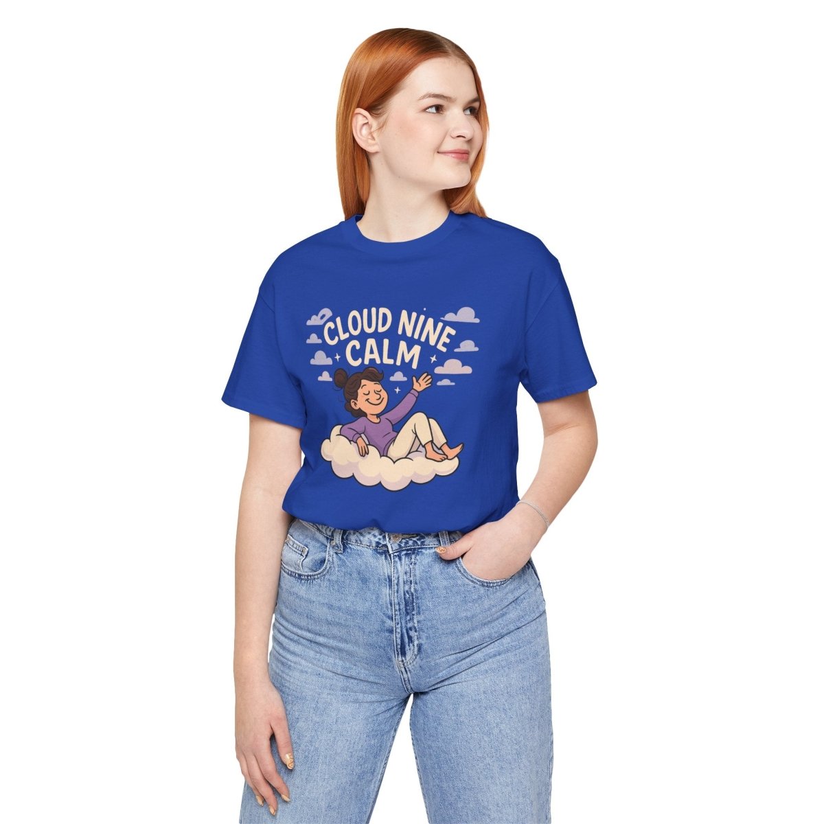 "Cloud Nine Calm" Relaxed Unisex Jersey Short Sleeve T-Shirt, Gift for Mindfulness, Cozy Fashion, Casual Wear, Relaxation Outfit - CW2 MINDSet Collection - AI Tee Hero