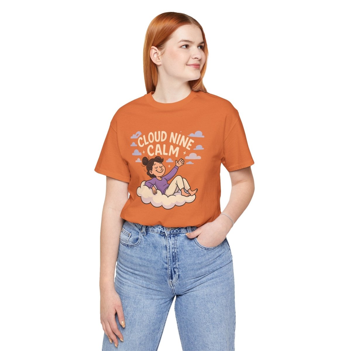 "Cloud Nine Calm" Relaxed Unisex Jersey Short Sleeve T-Shirt, Gift for Mindfulness, Cozy Fashion, Casual Wear, Relaxation Outfit - CW2 MINDSet Collection - AI Tee Hero