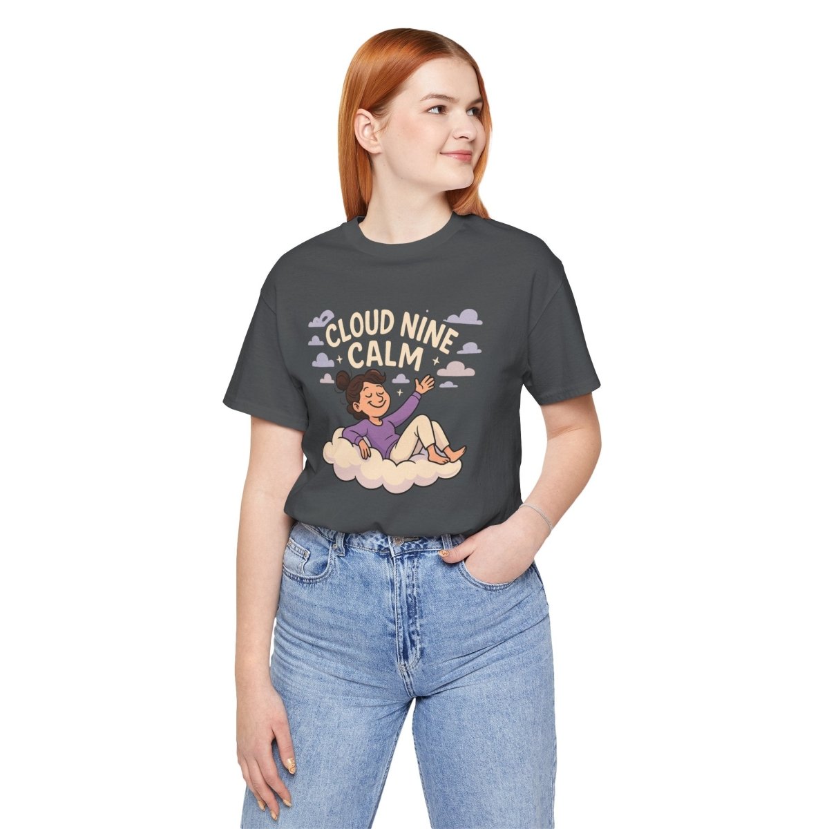 "Cloud Nine Calm" Relaxed Unisex Jersey Short Sleeve T-Shirt, Gift for Mindfulness, Cozy Fashion, Casual Wear, Relaxation Outfit - CW2 MINDSet Collection - AI Tee Hero