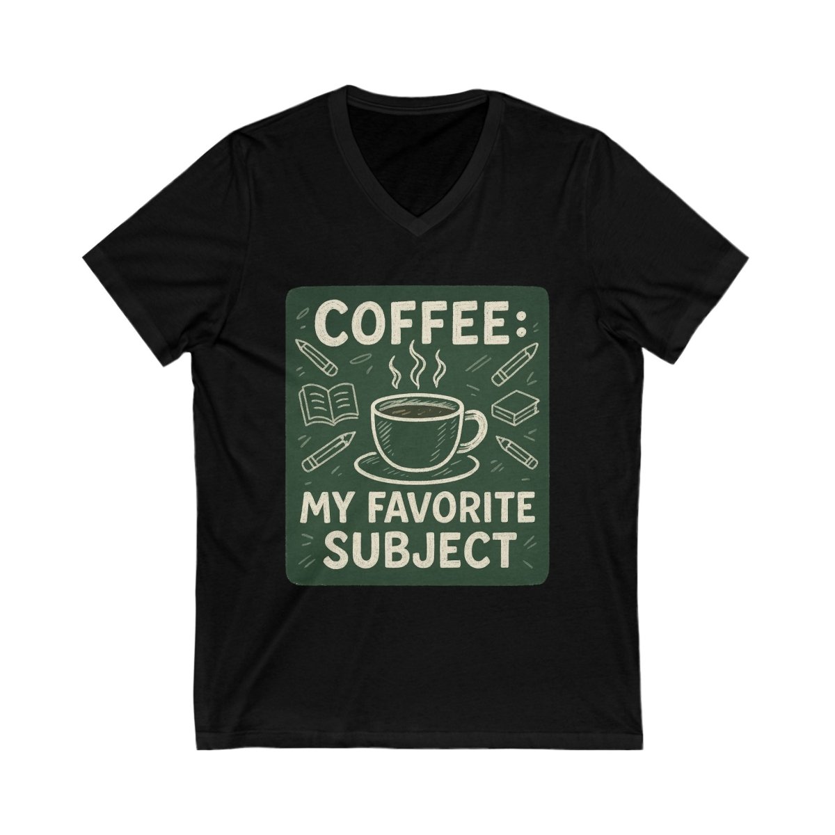 "Coffee: My Favorite Subject" Lover V - Neck Tee, Funny Coffee Shirt, Gift for Teachers, Coffee Themed Apparel, Relaxed Fit T-Shirt - AI Tee Hero