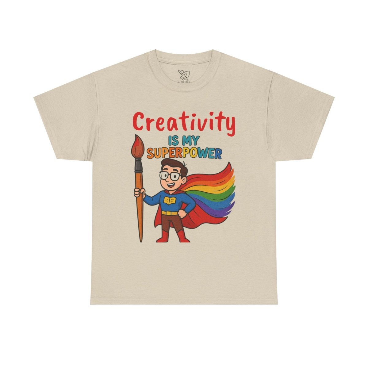 "Creativity is My Superpower" Art Teacher Tee, Unisex Heavy Cotton Tee for Creative Souls, Gift for Art Lovers, Casual Wear, Painting Enthusiasts, Everyday Superheroes Teacher Edition MINDSet - AI Tee Hero