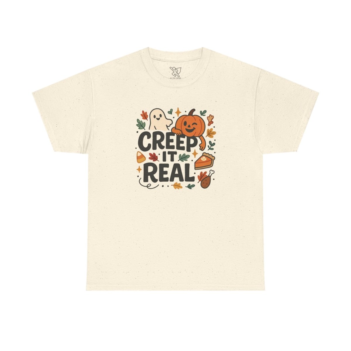 "Creep It Real" Halloween Tee, Unisex Heavy Cotton Shirt, Fall Graphic T-Shirt, Spooky Season Apparel, Cute Halloween Gift, Casual - AI Tee Hero