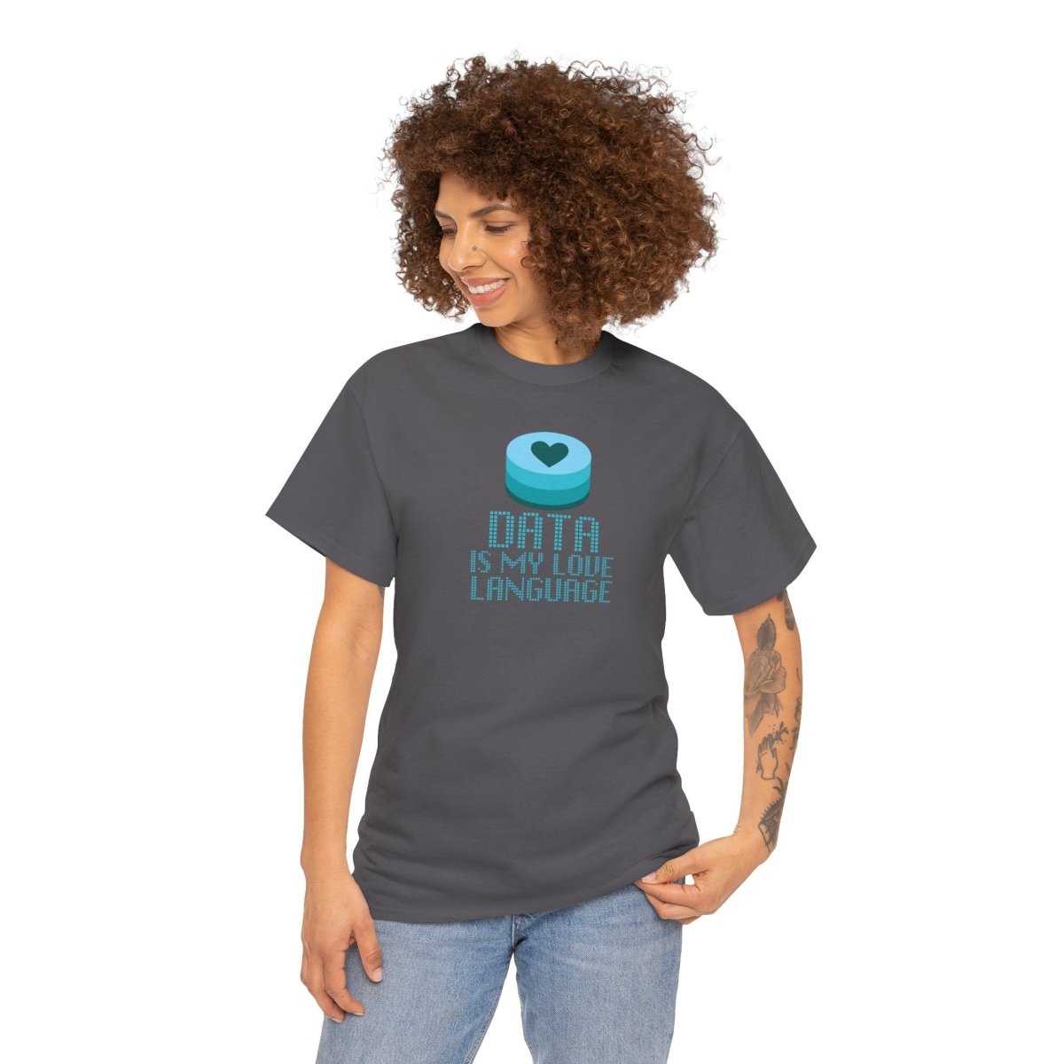 "Data is My Love Language" CW - 4 Casual Unisex Cotton T-Shirt, Tech Enthusiast Gift, Cute Data Lover Apparel, Geeky Gift for Him Her - AI Tee Hero