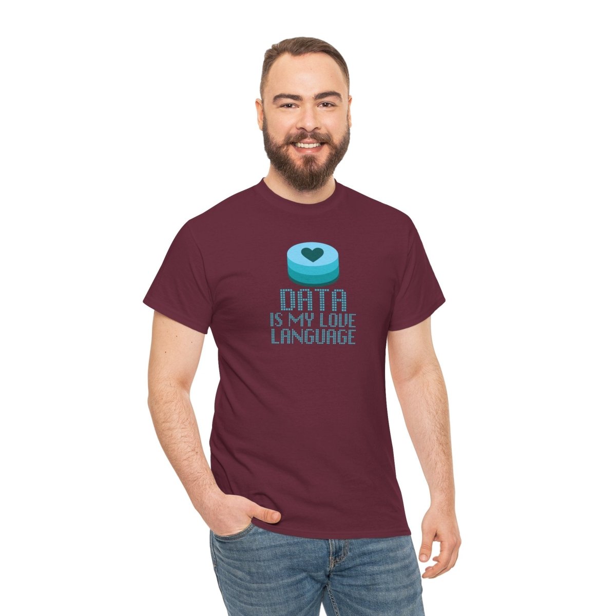 "Data is My Love Language" CW - 4 Casual Unisex Cotton T-Shirt, Tech Enthusiast Gift, Cute Data Lover Apparel, Geeky Gift for Him Her - AI Tee Hero