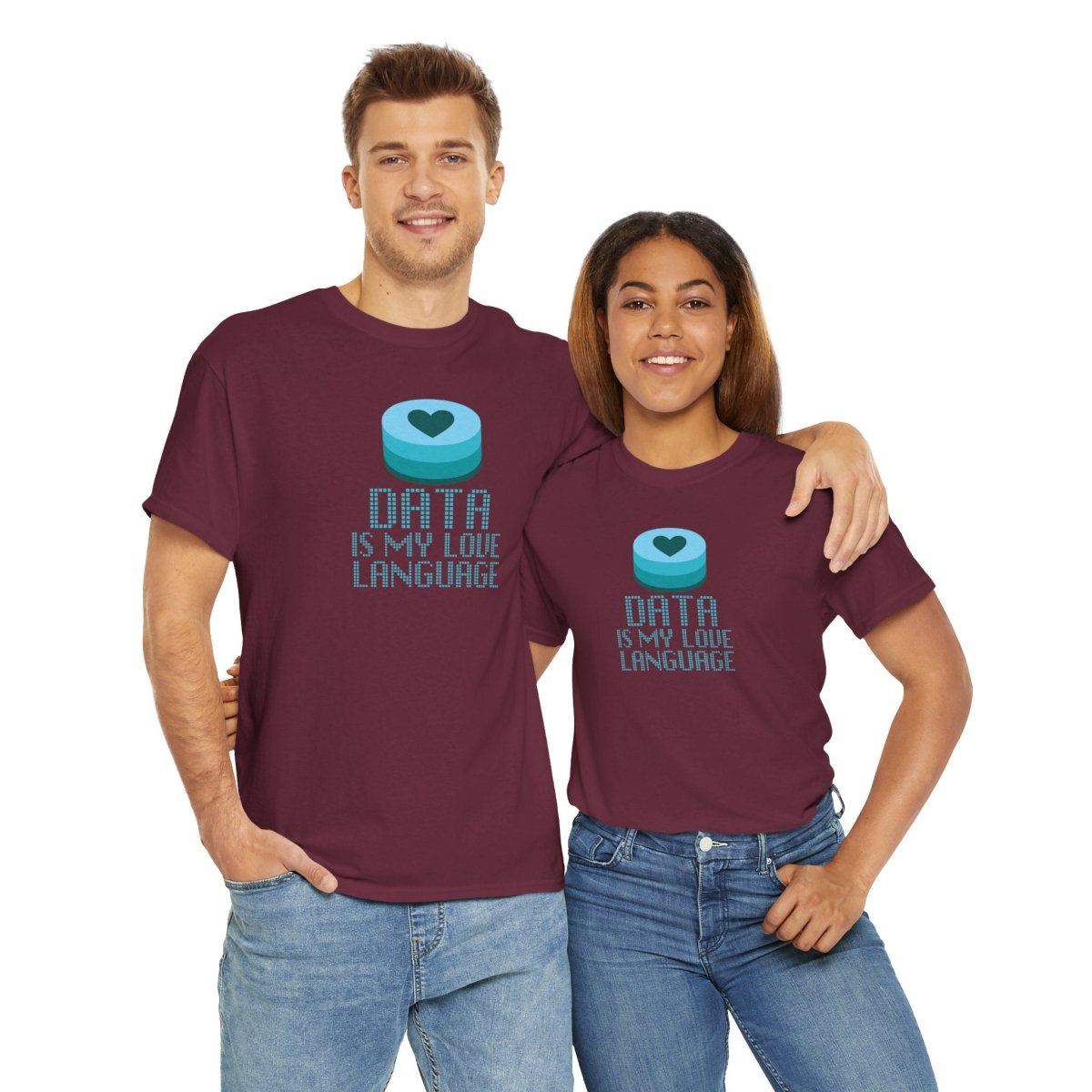 "Data is My Love Language" CW - 4 Casual Unisex Cotton T-Shirt, Tech Enthusiast Gift, Cute Data Lover Apparel, Geeky Gift for Him Her - AI Tee Hero