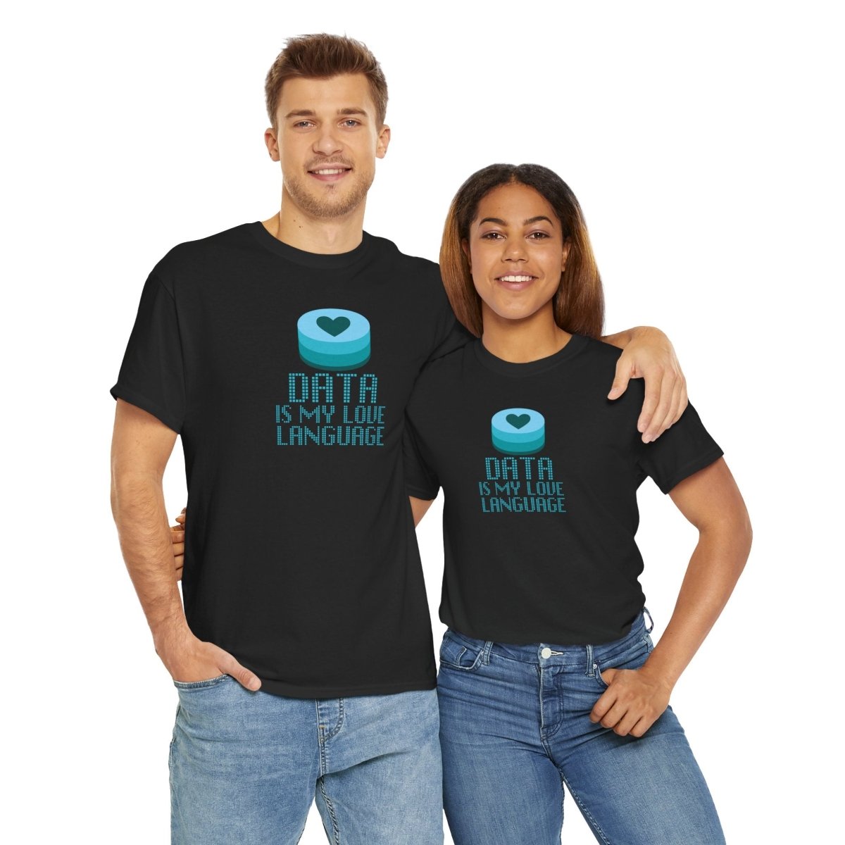 "Data is My Love Language" CW - 4 Casual Unisex Cotton T-Shirt, Tech Enthusiast Gift, Cute Data Lover Apparel, Geeky Gift for Him Her - AI Tee Hero