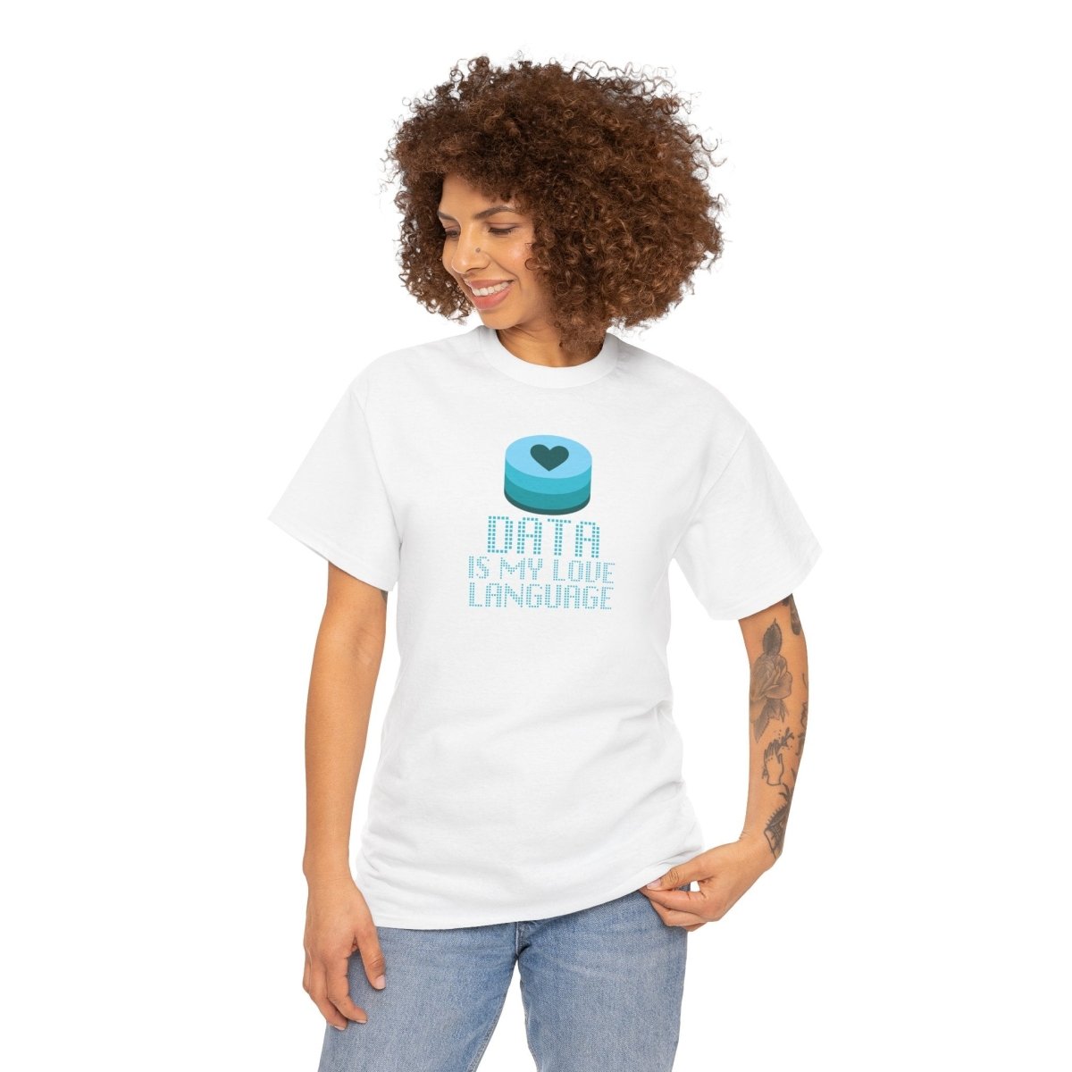 "Data is My Love Language" CW - 4 Casual Unisex Cotton T-Shirt, Tech Enthusiast Gift, Cute Data Lover Apparel, Geeky Gift for Him Her - AI Tee Hero