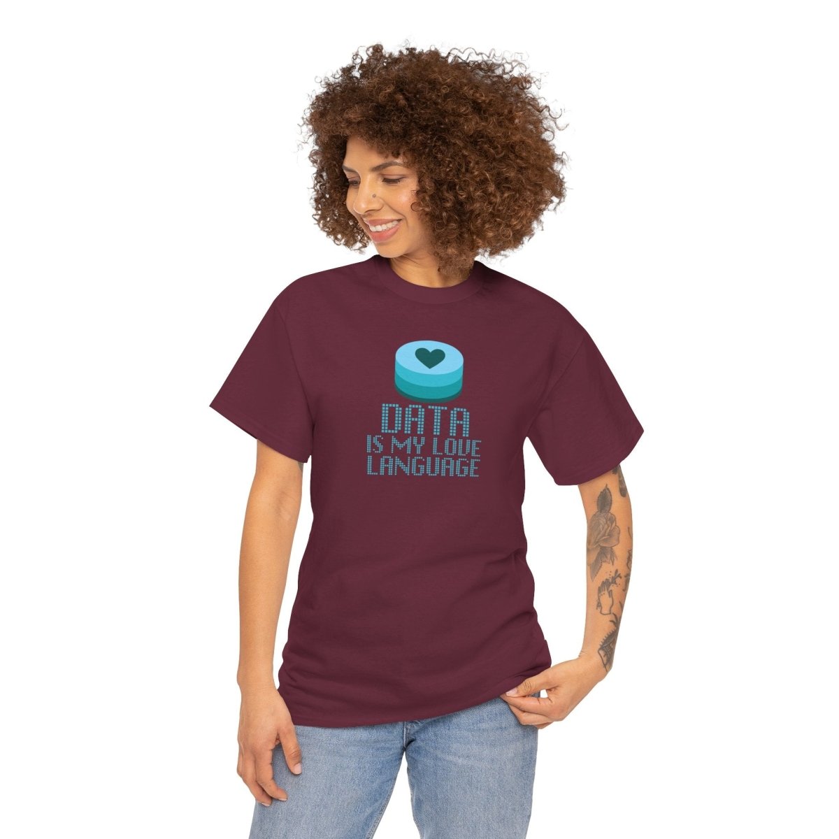 "Data is My Love Language" CW - 4 Casual Unisex Cotton T-Shirt, Tech Enthusiast Gift, Cute Data Lover Apparel, Geeky Gift for Him Her - AI Tee Hero