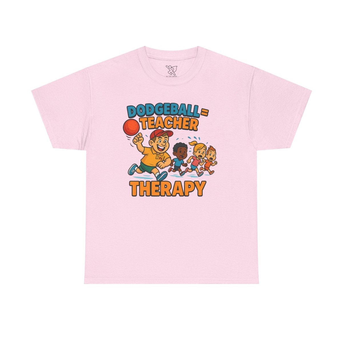 "Dodgeball = Teacher Therapy" Energetic P.E. Teacher Tee, Unisex Cotton Shirt, Fun Sports Apparel, Gift for Coaches, Back - to - School - AI Tee Hero