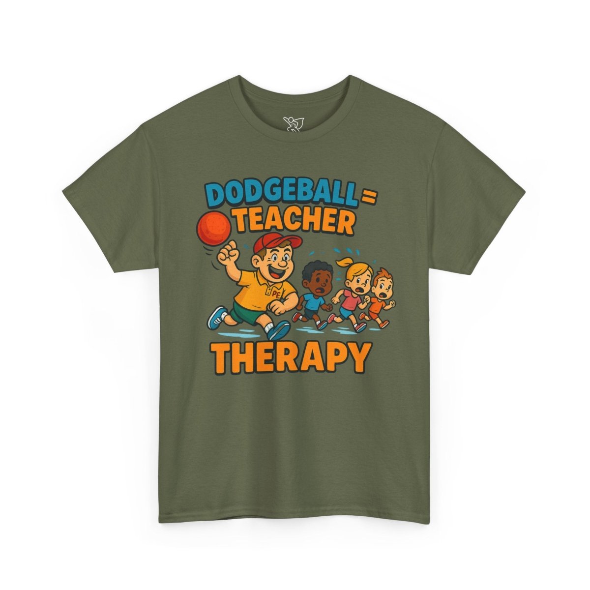 "Dodgeball = Teacher Therapy" Energetic P.E. Teacher Tee, Unisex Cotton Shirt, Fun Sports Apparel, Gift for Coaches, Back - to - School - AI Tee Hero
