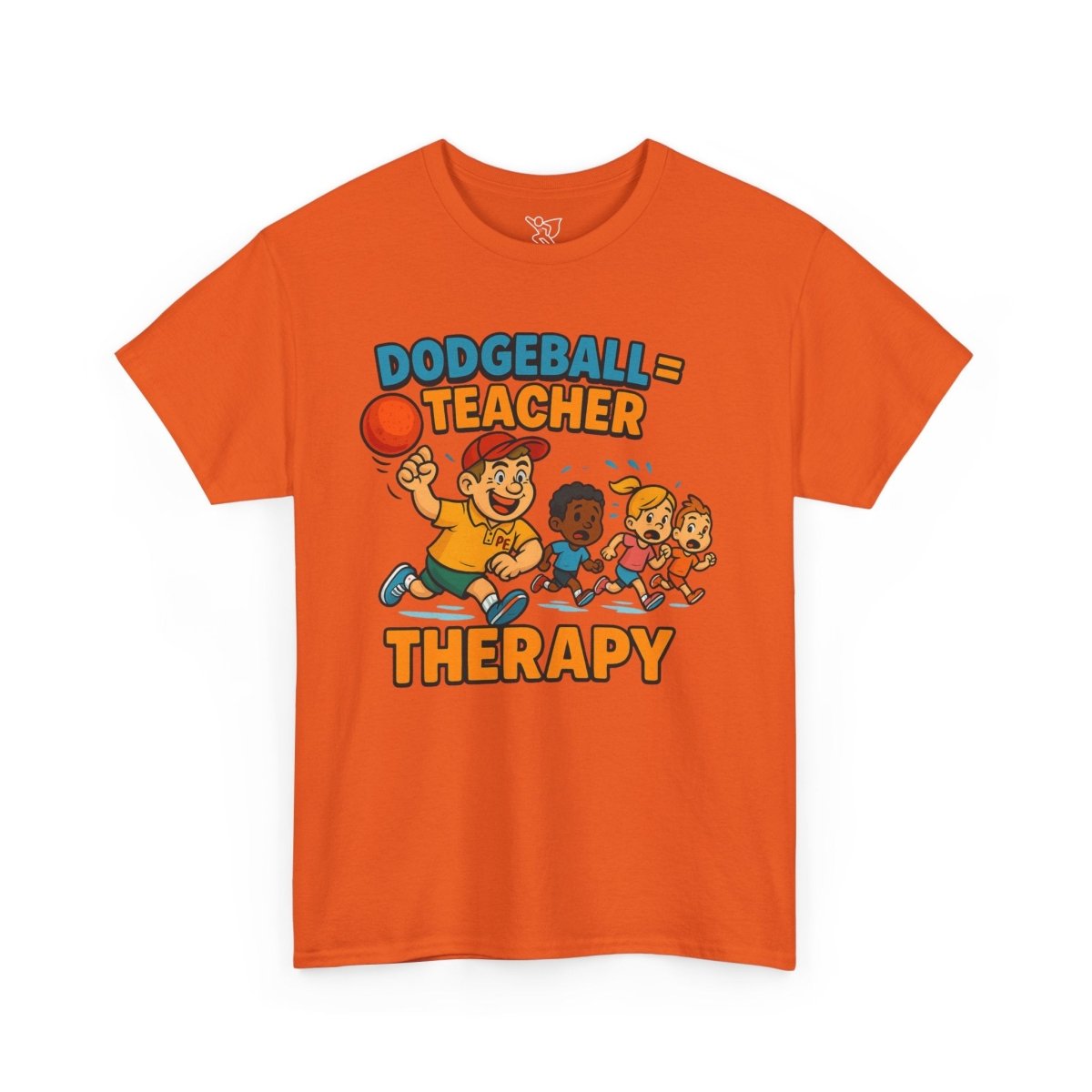 "Dodgeball = Teacher Therapy" Energetic P.E. Teacher Tee, Unisex Cotton Shirt, Fun Sports Apparel, Gift for Coaches, Back - to - School - AI Tee Hero