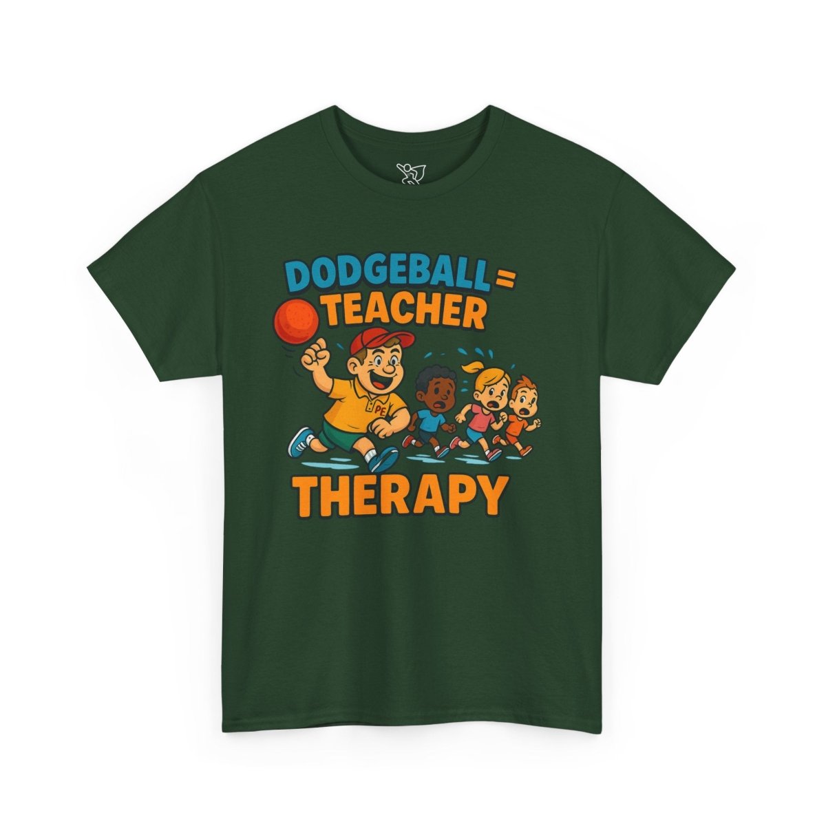 "Dodgeball = Teacher Therapy" Energetic P.E. Teacher Tee, Unisex Cotton Shirt, Fun Sports Apparel, Gift for Coaches, Back - to - School - AI Tee Hero
