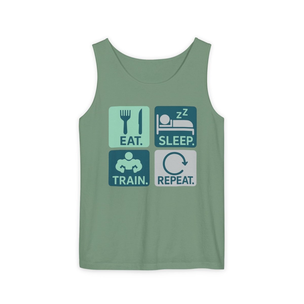 "EAT.SLEEP.TRAIN.REPEAT." Active Lifestyle Tank Top - Gym Wear, Fitness Apparel, Workout Shirt, Casual Summer Top, Gift for Athletes MINDSet - AI Tee Hero