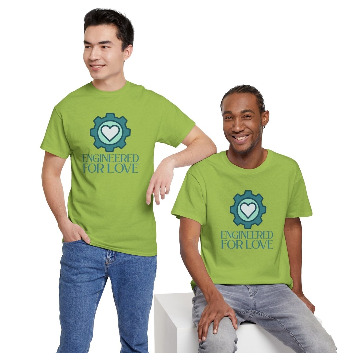 "Engineered for Love" Unisex Heavy Cotton Tee, Gift for Him/Her, Valentine's Day Shirt, Casual Wear CW - 1 Teal - AI Tee Hero