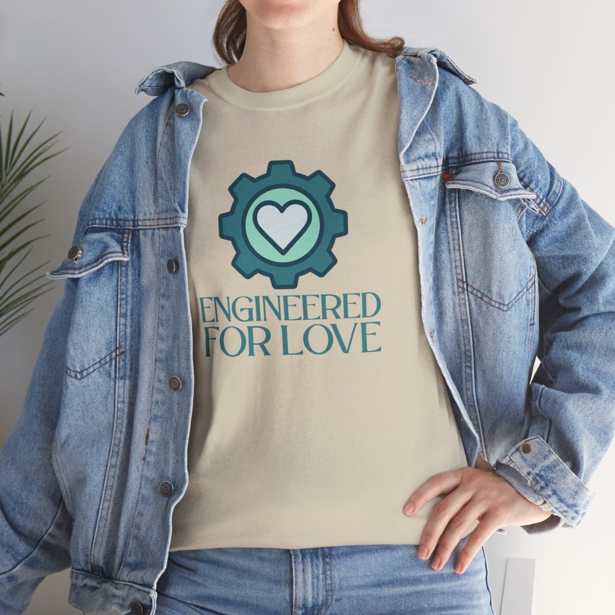 "Engineered for Love" Unisex Heavy Cotton Tee, Gift for Him/Her, Valentine's Day Shirt, Casual Wear CW - 1 Teal - AI Tee Hero