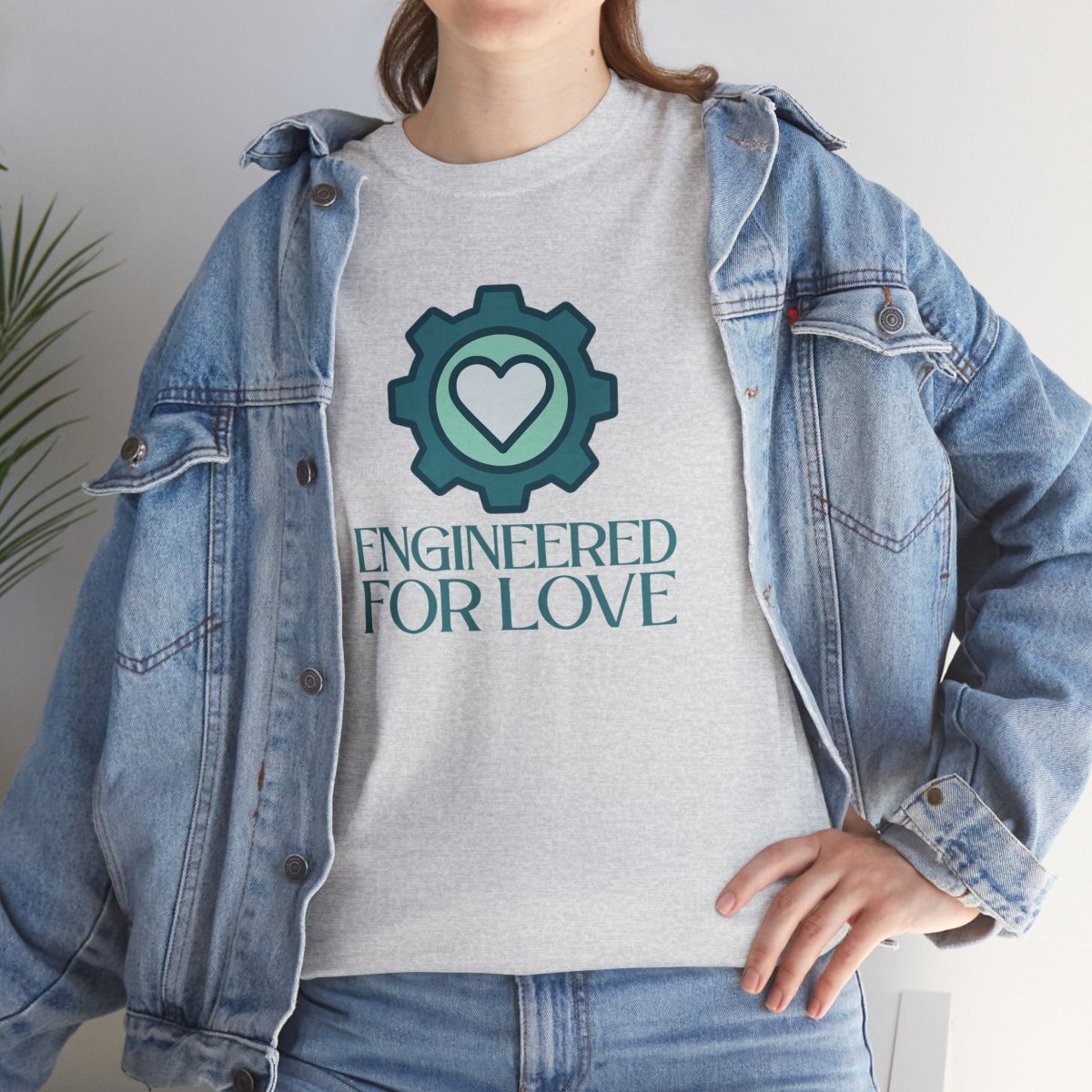"Engineered for Love" Unisex Heavy Cotton Tee, Gift for Him/Her, Valentine's Day Shirt, Casual Wear CW - 1 Teal - AI Tee Hero