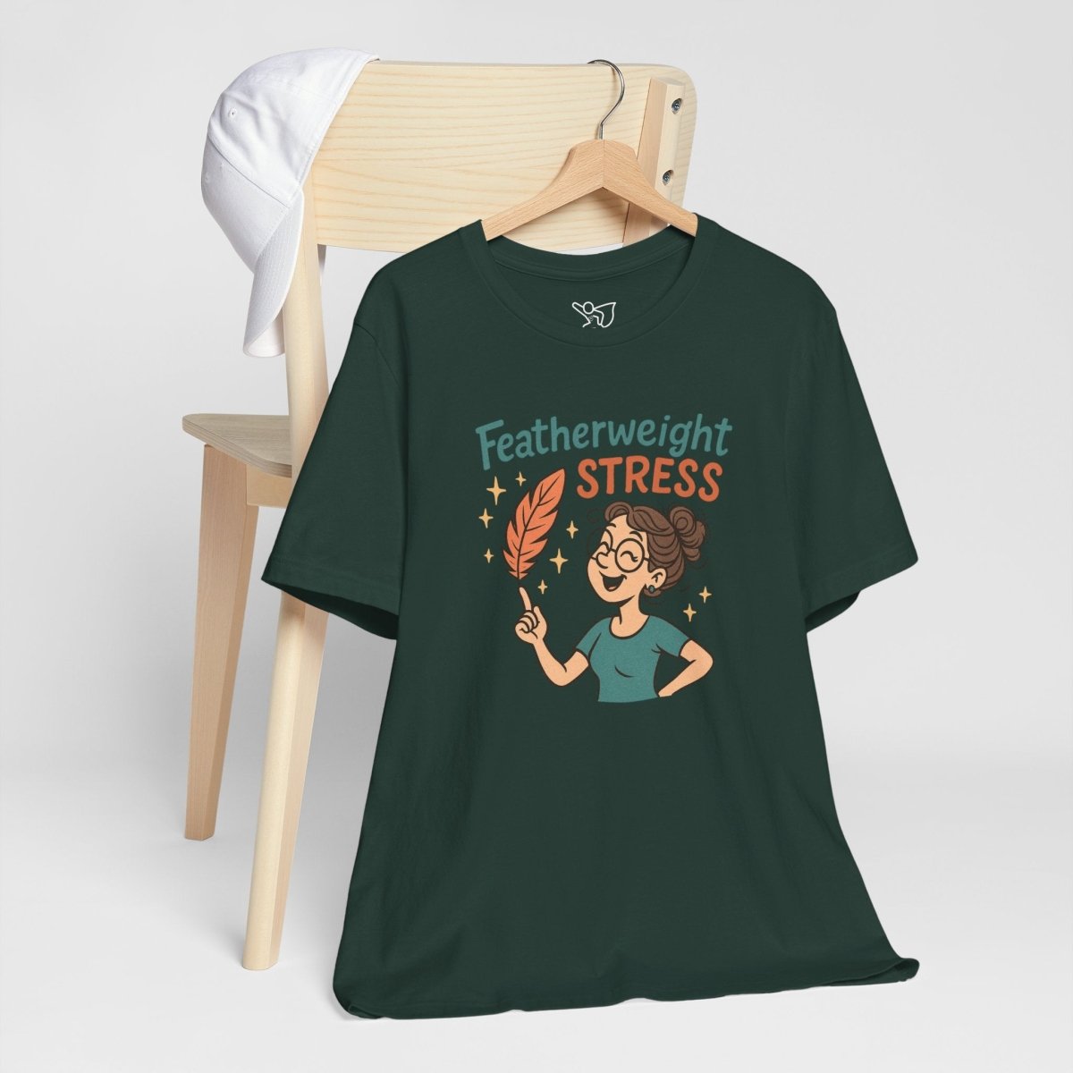 "Featherweight Stress" Unisex Tee, Funny Graphic T-Shirt, Relaxation Shirt, Gift for Mental Health Awareness, Cute Casual Wear - MINDSet Collection - AI Tee Hero
