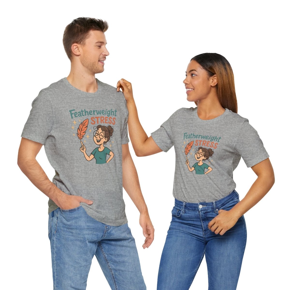 "Featherweight Stress" Unisex Tee, Funny Graphic T-Shirt, Relaxation Shirt, Gift for Mental Health Awareness, Cute Casual Wear - MINDSet Collection - AI Tee Hero