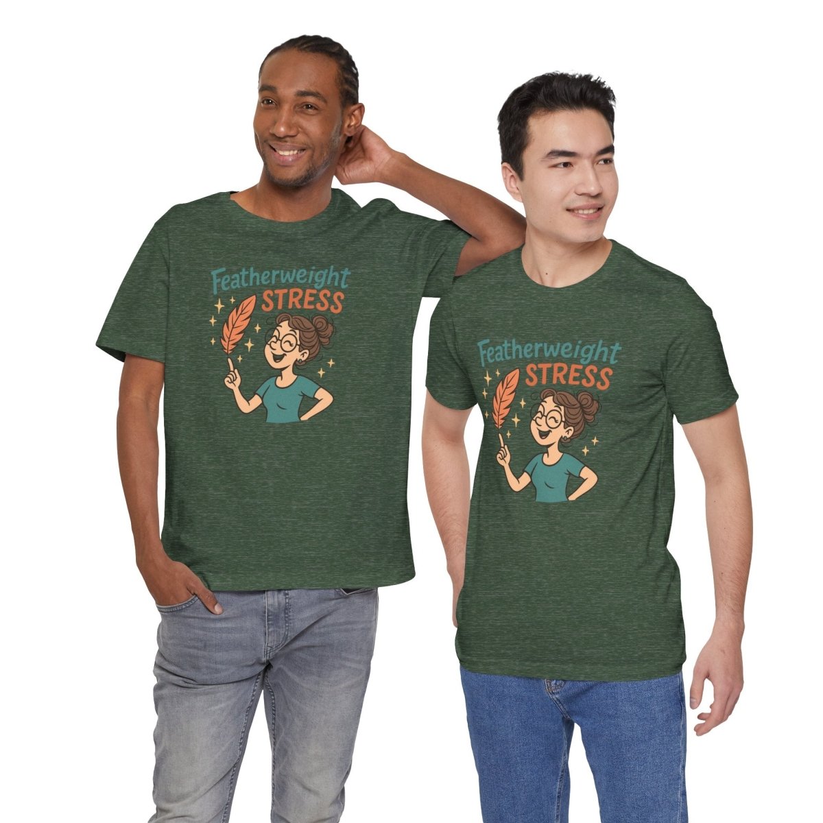 "Featherweight Stress" Unisex Tee, Funny Graphic T-Shirt, Relaxation Shirt, Gift for Mental Health Awareness, Cute Casual Wear - MINDSet Collection - AI Tee Hero