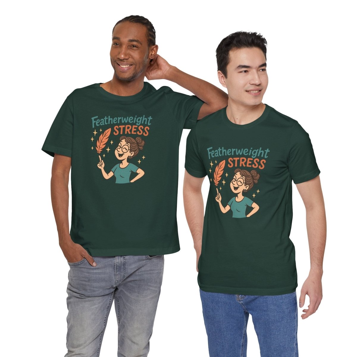 "Featherweight Stress" Unisex Tee, Funny Graphic T-Shirt, Relaxation Shirt, Gift for Mental Health Awareness, Cute Casual Wear - MINDSet Collection - AI Tee Hero
