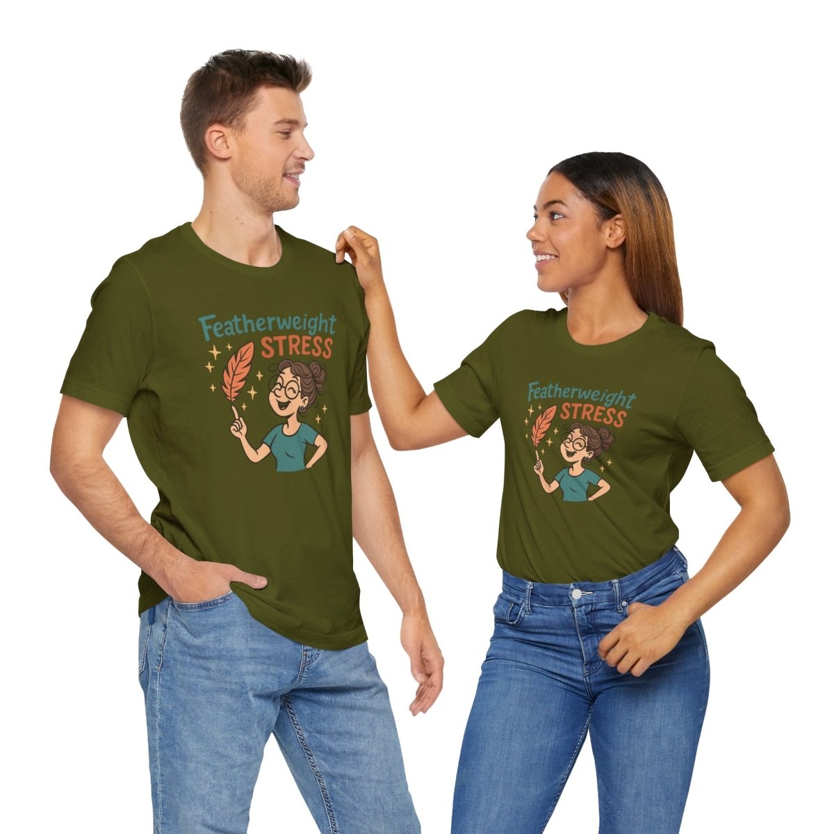 "Featherweight Stress" Unisex Tee, Funny Graphic T-Shirt, Relaxation Shirt, Gift for Mental Health Awareness, Cute Casual Wear - MINDSet Collection - AI Tee Hero